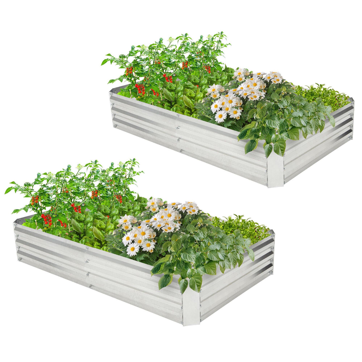 Gymax 2PCS Galvanized Raised Garden Bed Elevated Rectangle Plant Box 6 x 3 x 1FT