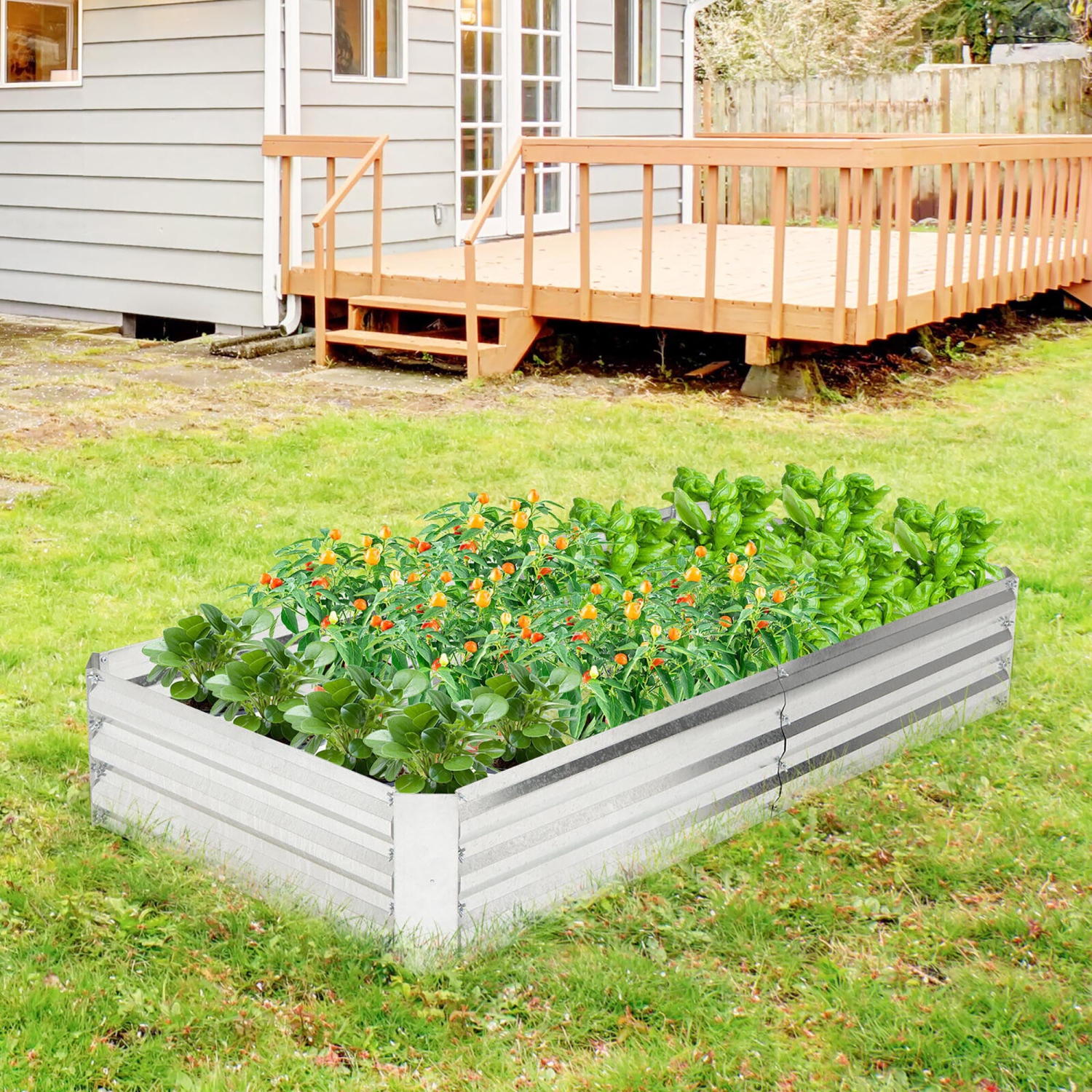 Gymax 2PCS Galvanized Raised Garden Bed Elevated Rectangle Plant Box 6 x 3 x 1FT