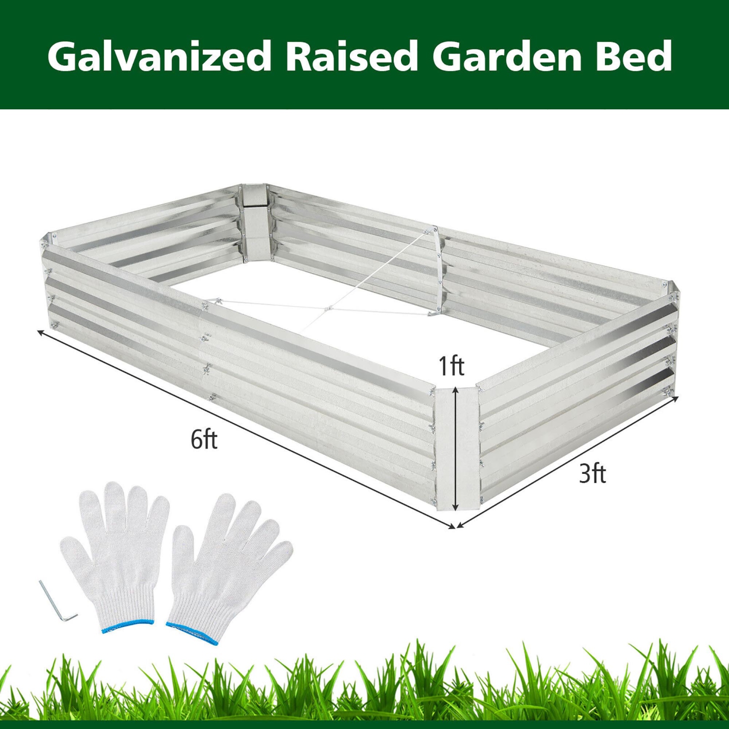 Gymax 2PCS Galvanized Raised Garden Bed Elevated Rectangle Plant Box 6 x 3 x 1FT