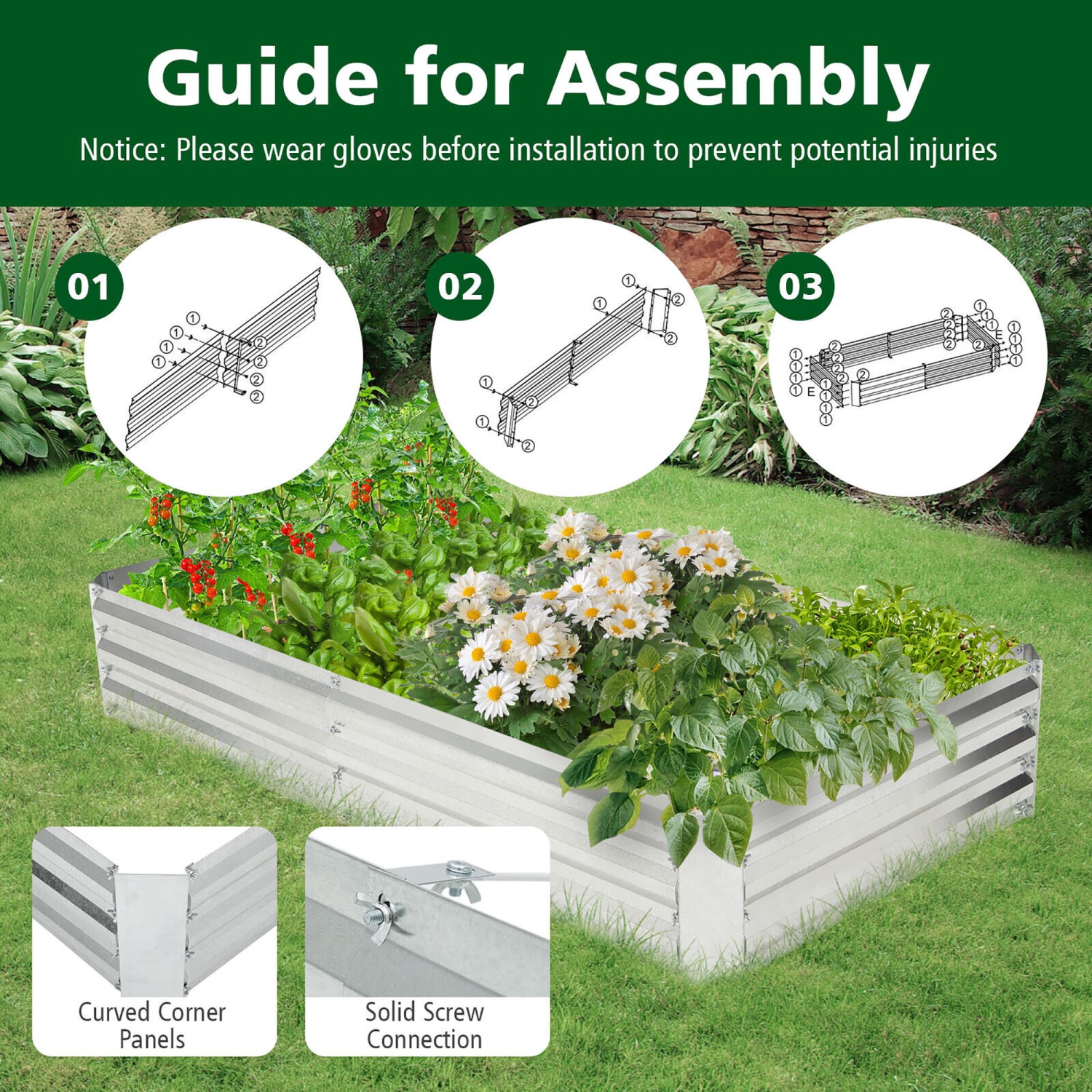 Gymax 2PCS Galvanized Raised Garden Bed Elevated Rectangle Plant Box 6 x 3 x 1FT