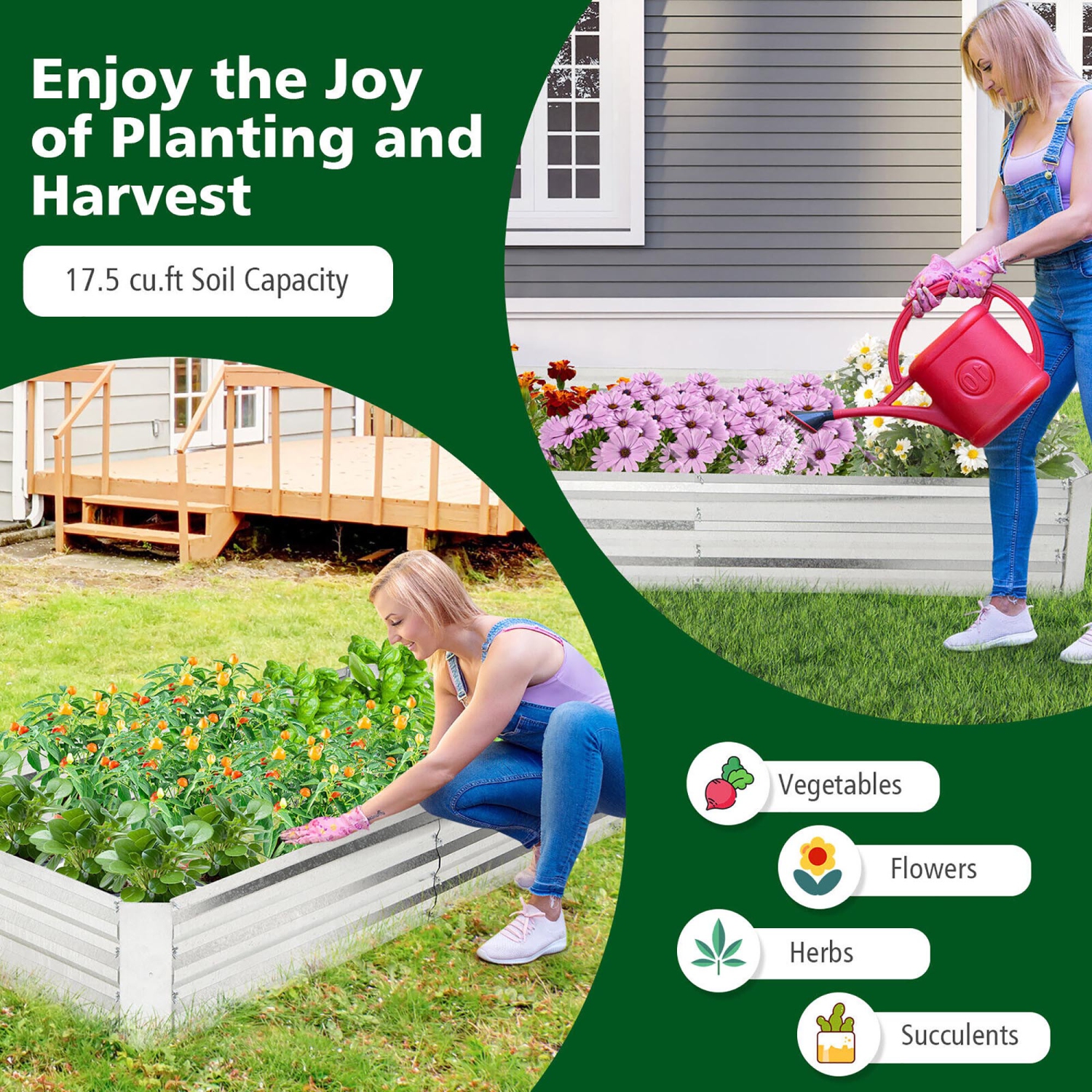 Gymax 2PCS Galvanized Raised Garden Bed Elevated Rectangle Plant Box 6 x 3 x 1FT