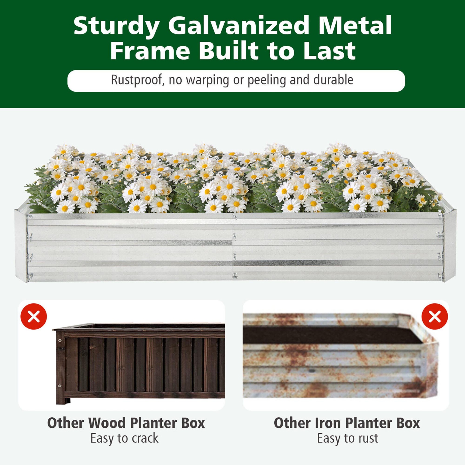 Gymax 2PCS Galvanized Raised Garden Bed Elevated Rectangle Plant Box 6 x 3 x 1FT