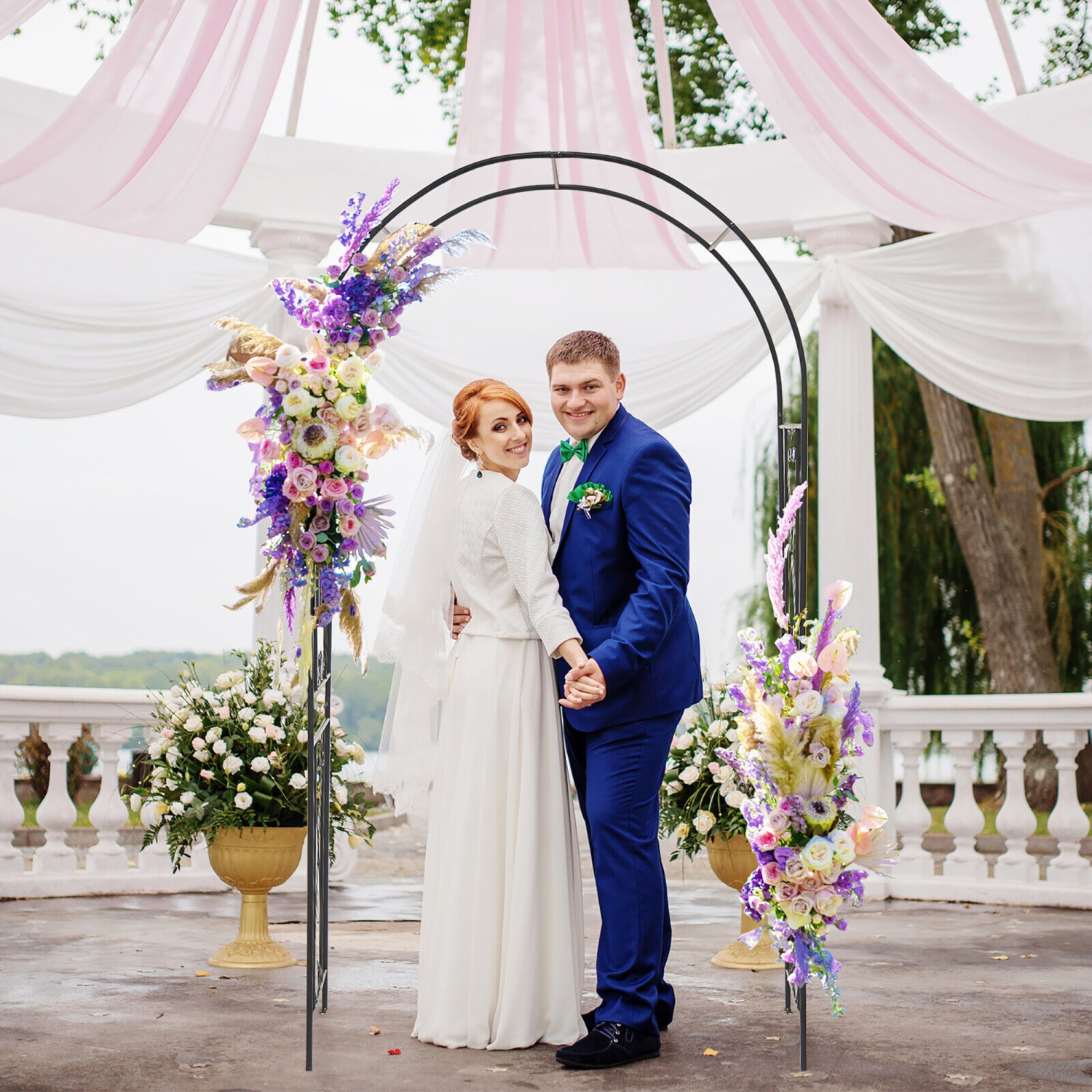 Gymax Garden Arch Arbor Trellis 7.2 ft Metal Archway Patio Pergola for Climbing Plants