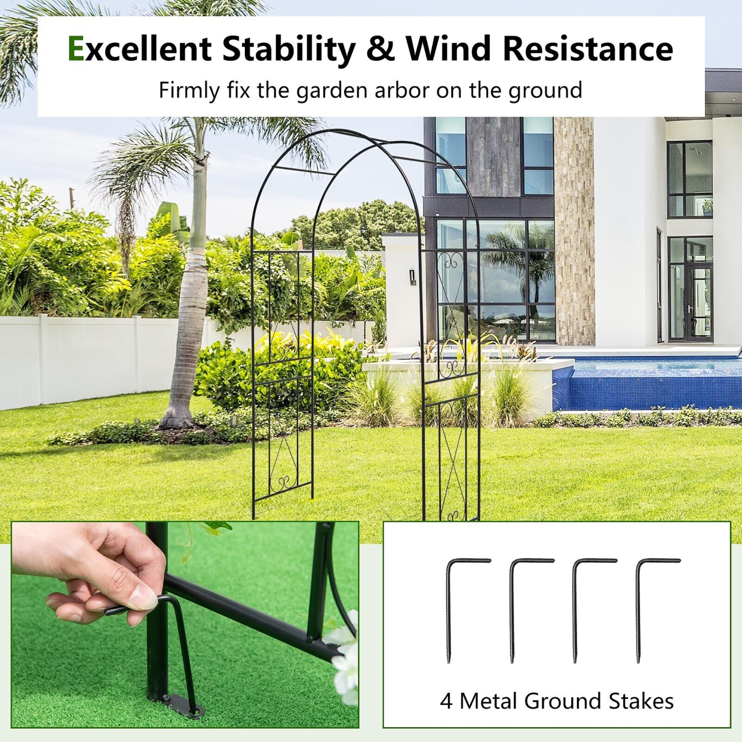 Gymax Garden Arch Arbor Trellis 7.2 ft Metal Archway Patio Pergola for Climbing Plants