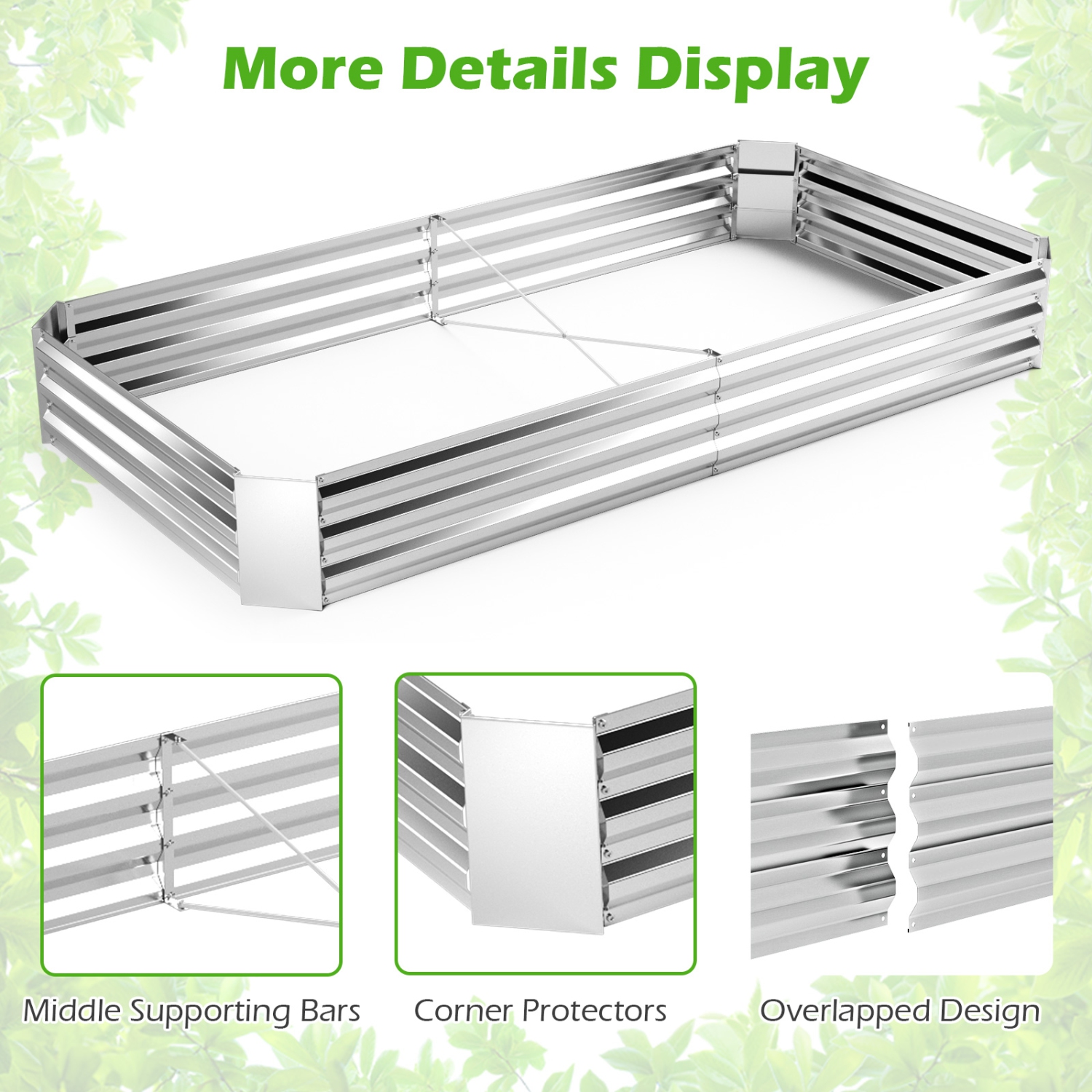 Gymax 2PCS Galvanized Raised Garden Bed Elevated Rectangle Plant Box 8 x 4 x 1FT
