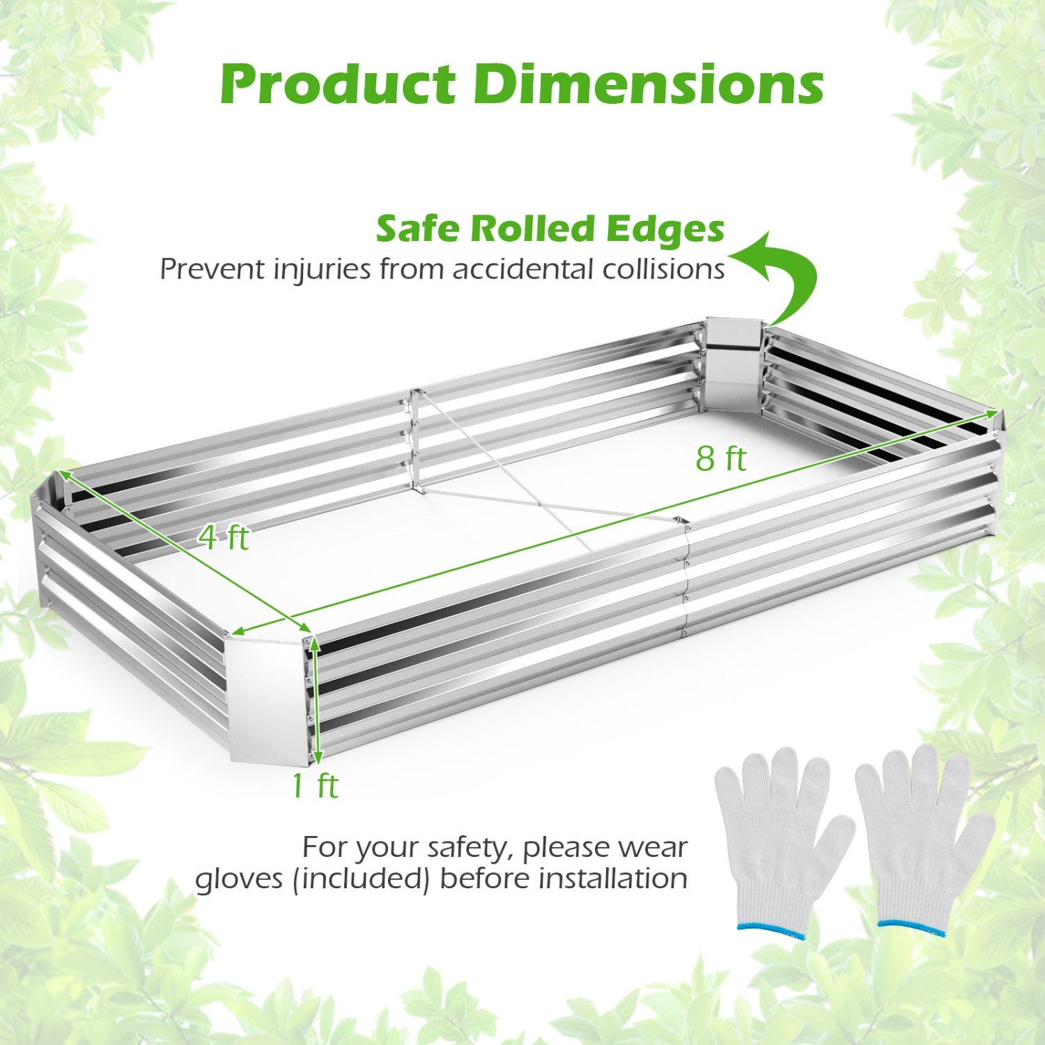 Gymax 8 x 4 x 1FT Galvanized Raised Garden Bed Heavy-Duty Elevated Rectangle Plant Box