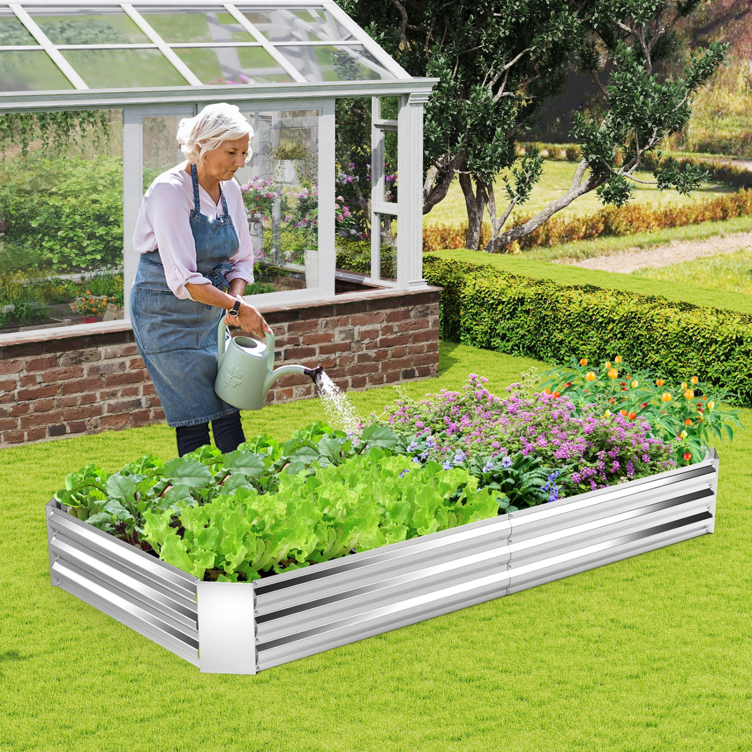 Gymax 8 x 4 x 1FT Galvanized Raised Garden Bed Heavy-Duty Elevated Rectangle Plant Box