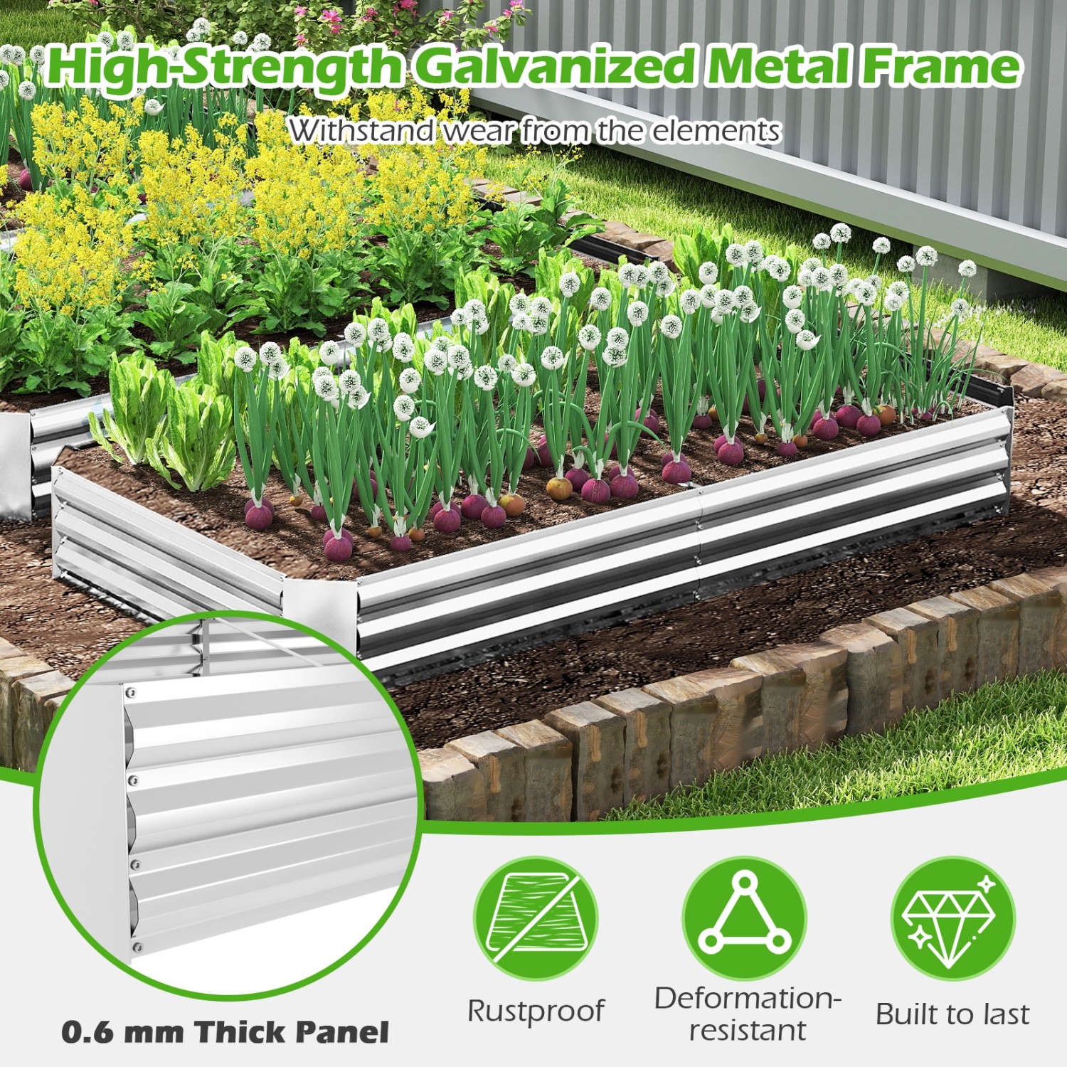 Gymax 8 x 4 x 1FT Galvanized Raised Garden Bed Heavy-Duty Elevated Rectangle Plant Box