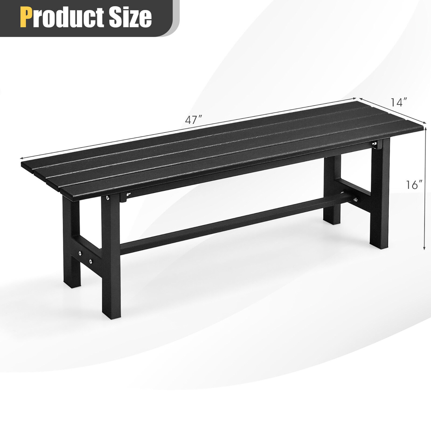 Gymax Outdoor HDPE Bench w/ Metal Frame 47'' x 14'' x 16'' for Yard Garden