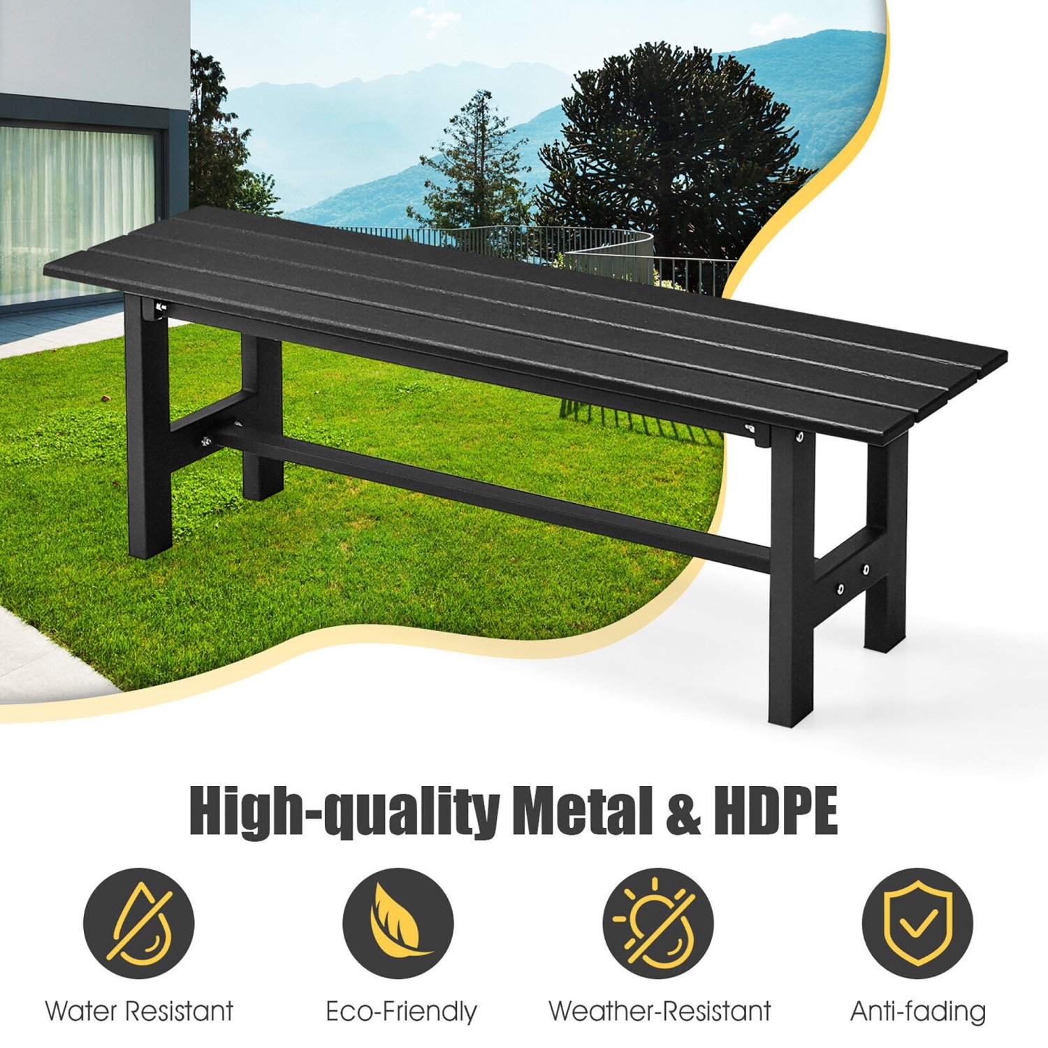 Gymax Outdoor HDPE Bench w/ Metal Frame 47'' x 14'' x 16'' for Yard Garden