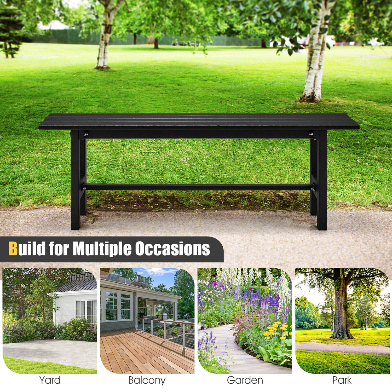 Gymax Outdoor HDPE Bench w/ Metal Frame 47'' x 14'' x 16'' for Yard Garden
