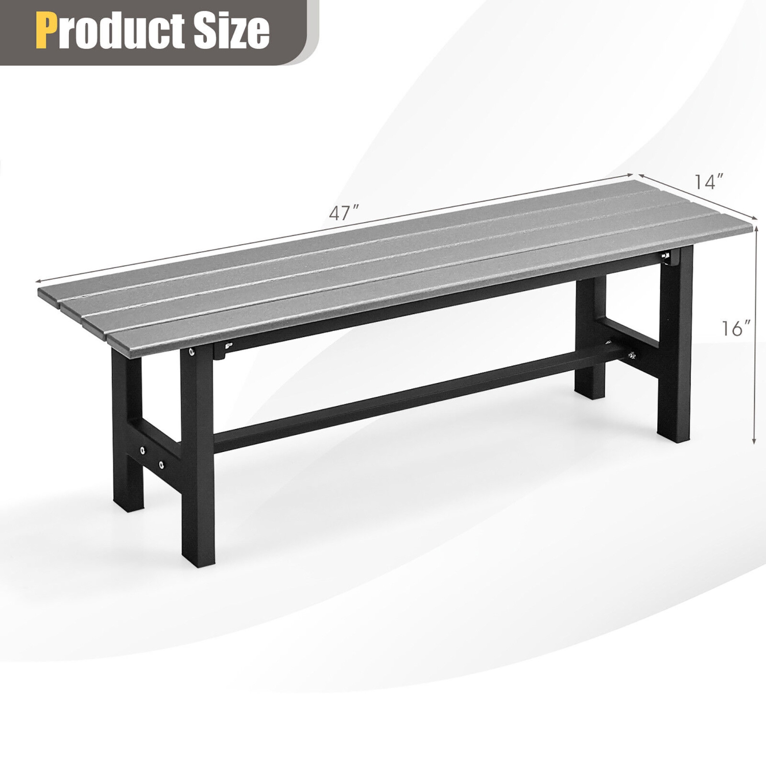 Gymax Outdoor HDPE Bench w/ Metal Frame 47'' x 14'' x 16'' for Yard Garden