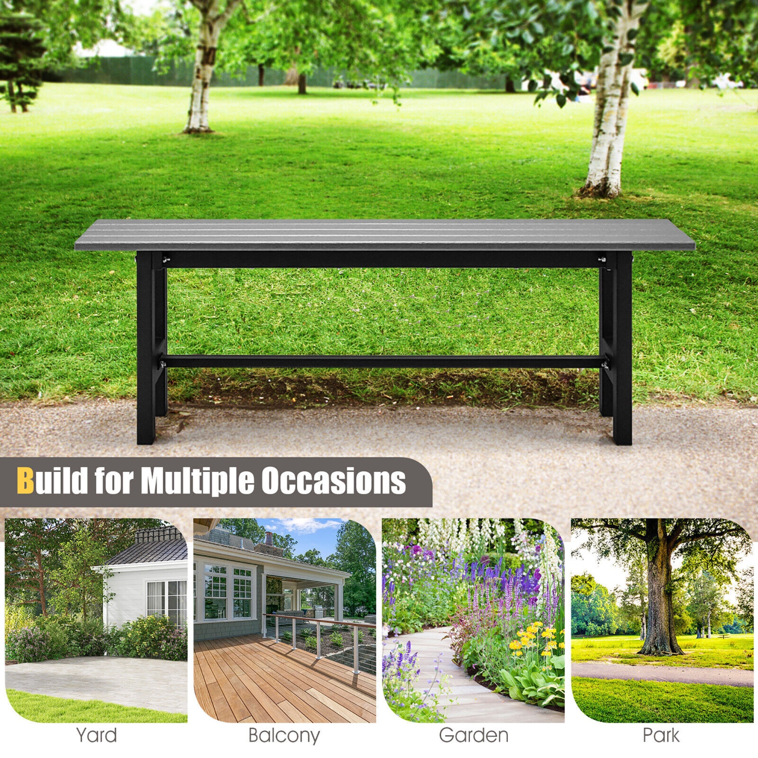 Gymax Outdoor HDPE Bench w/ Metal Frame 47'' x 14'' x 16'' for Yard Garden