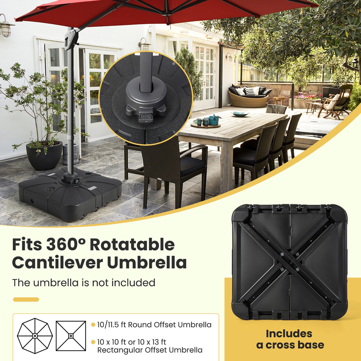 Gymax Patio 200lbs Fillable Cantilever Umbrella Base Heavy-Duty Water-Filled Outdoor