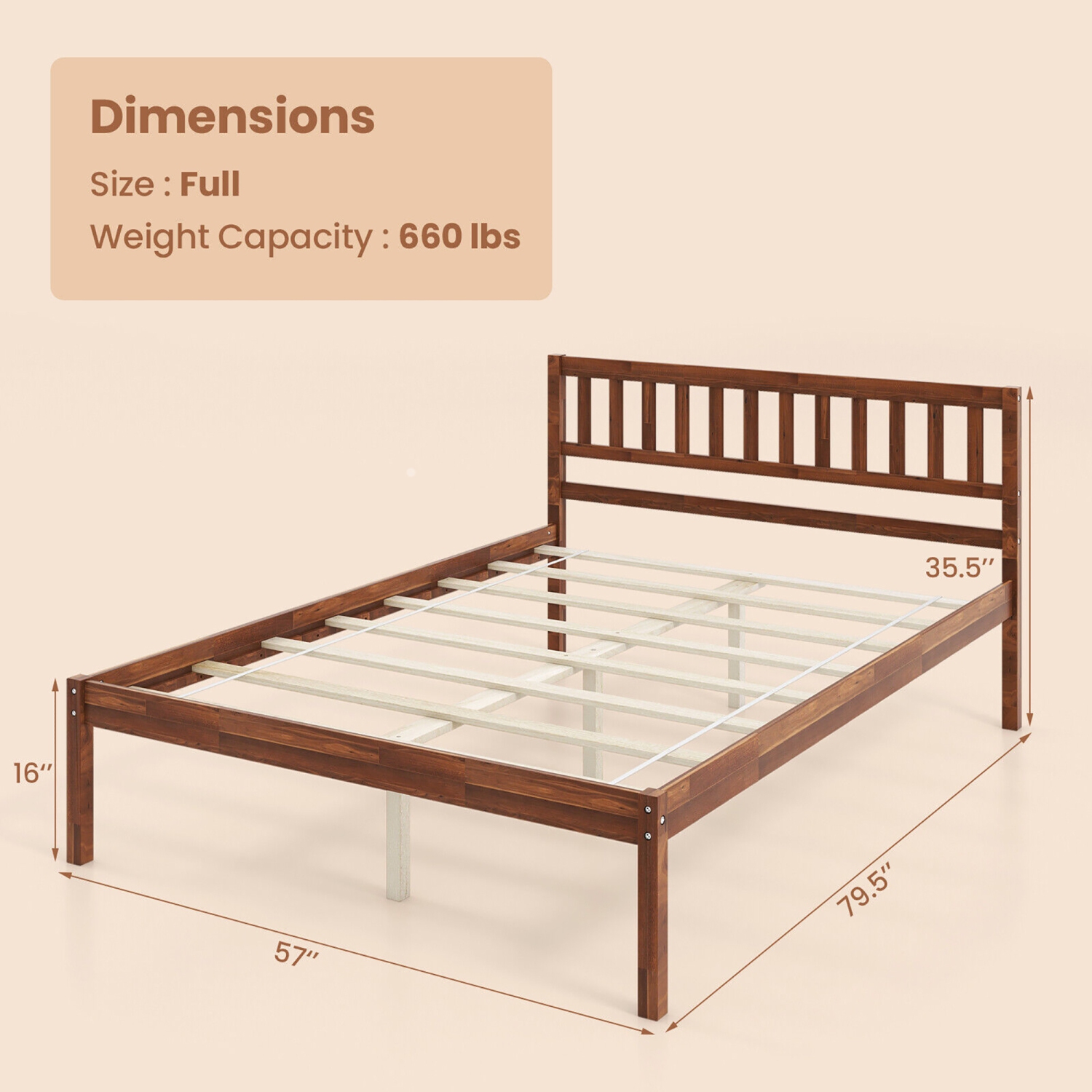 Gymax Twin/Full/Queen Platform Bed with Headboard Solid Wood Leg Mattress Foundation Walnut