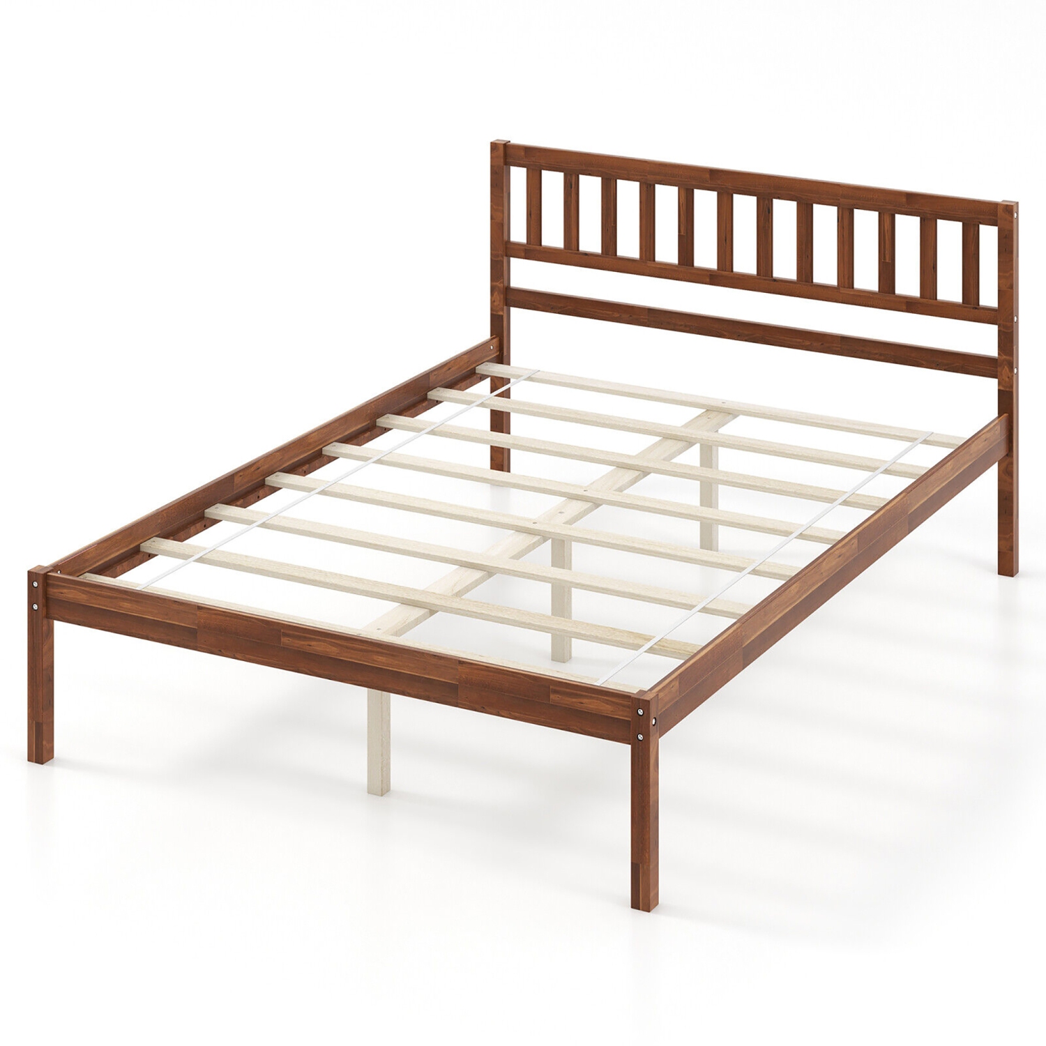 Gymax Twin/Full/Queen Platform Bed with Headboard Solid Wood Leg Mattress Foundation Walnut