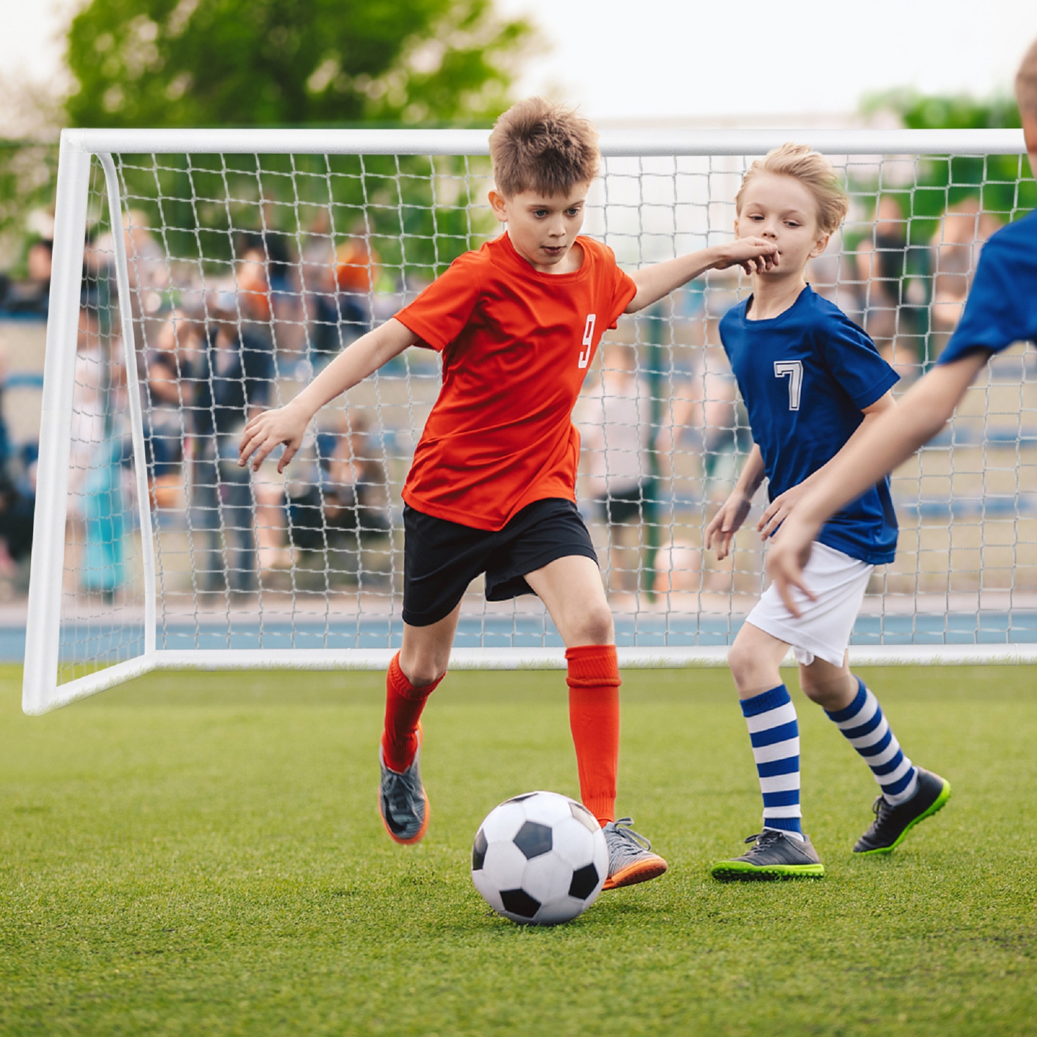 Filet de soccer Topbuy de 12FT x 6FT mm avec cadre en PVC solide équipement d'entraînement de soccer portatif pour enfants et adultes