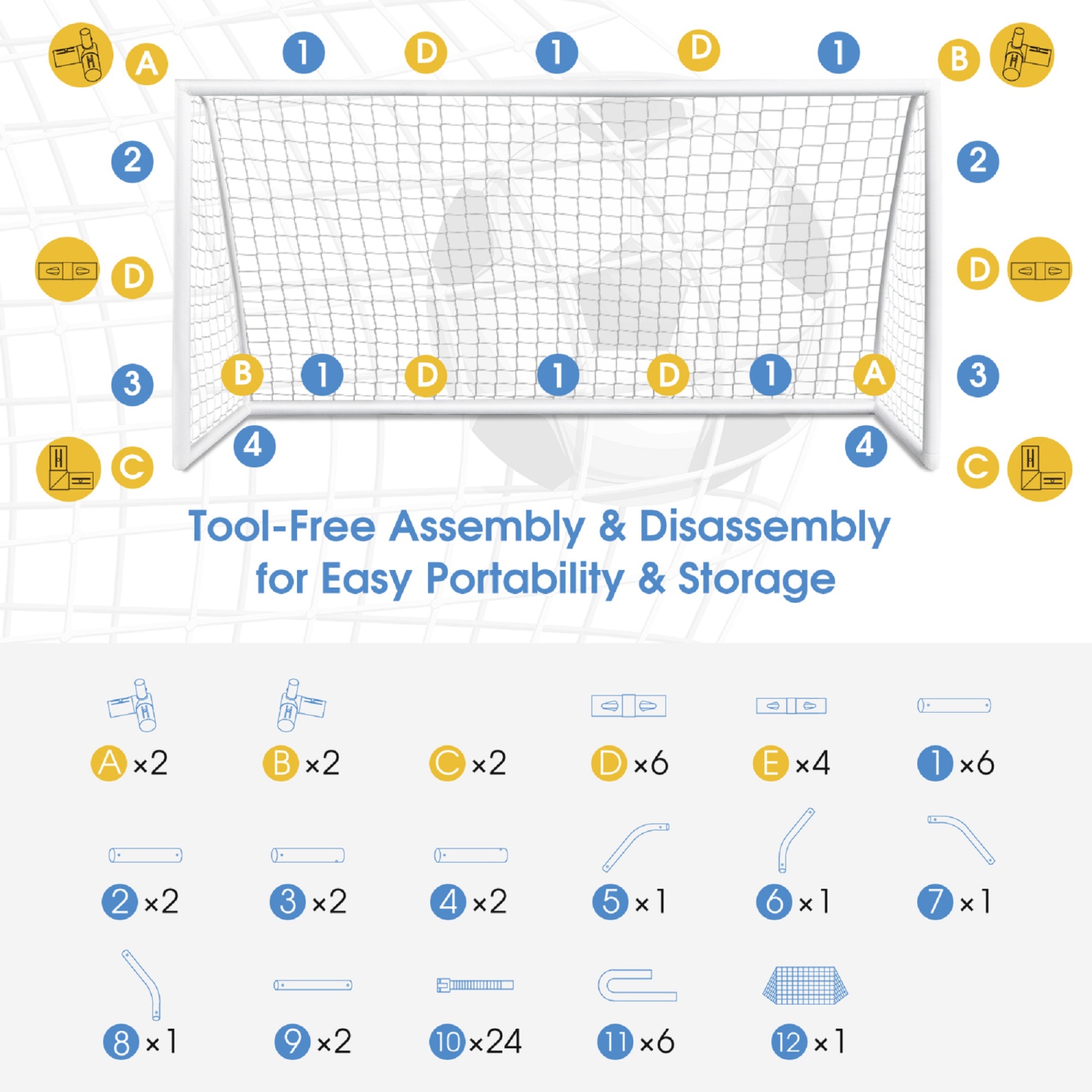 Filet de soccer Topbuy de 12FT x 6FT mm avec cadre en PVC solide équipement d'entraînement de soccer portatif pour enfants et adultes