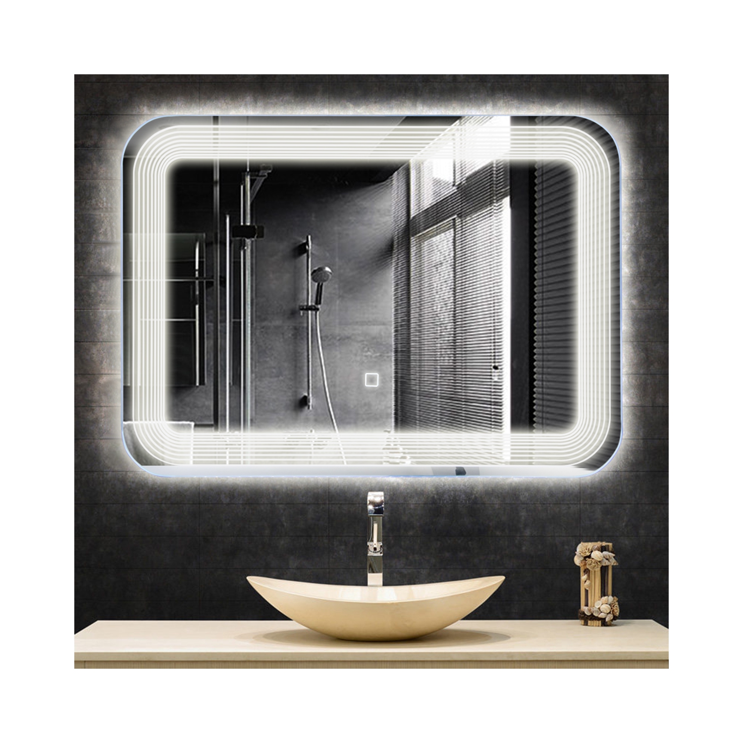 Miroir de salle de bain mural avec éclairage DEL et miroir de maquillage Topbuy avec bouton tactile