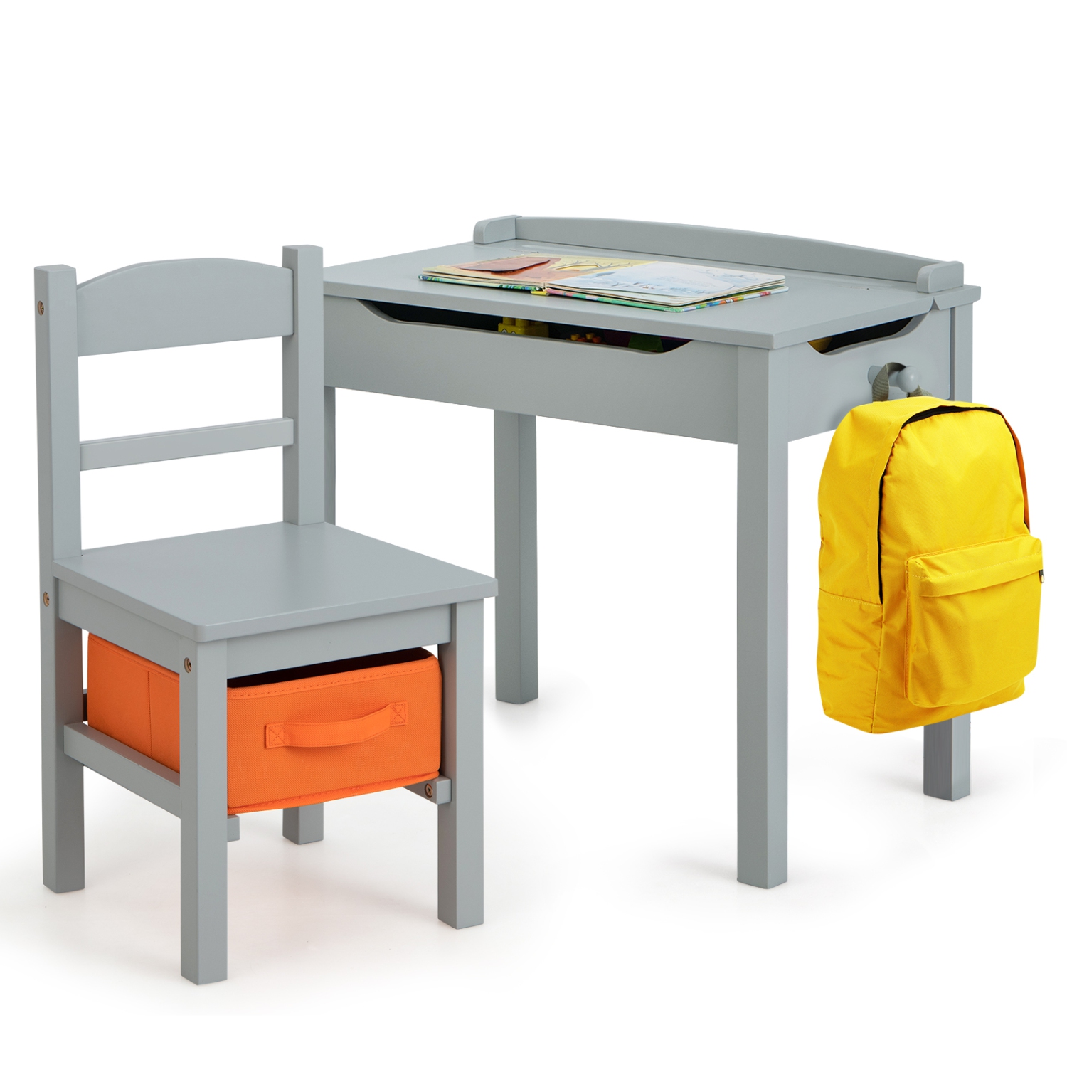 Gymax Kids Table and Chair Set Wood Activity Study Desk w/ Storage Drawer Hook