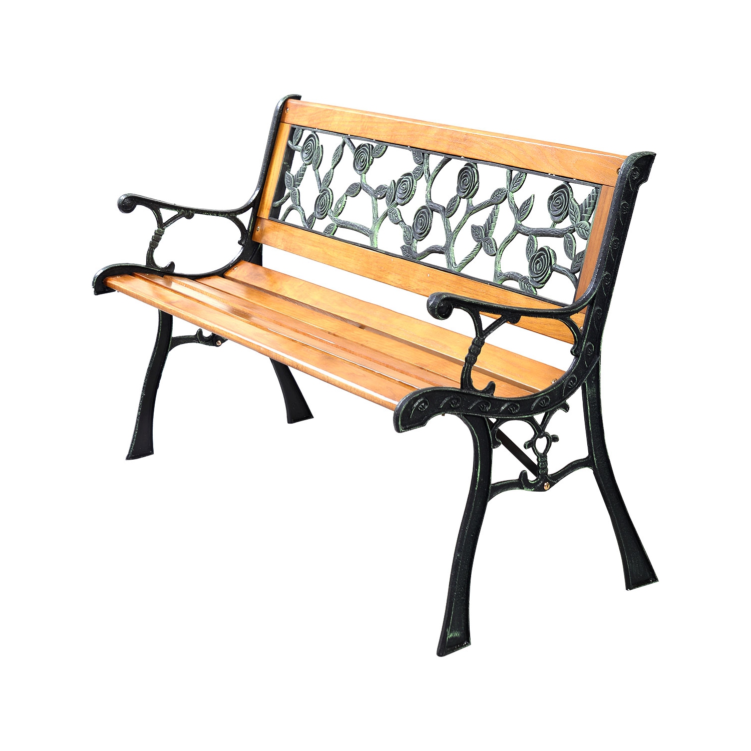 Topbuy Garden Iron Bench Porch Path Hardwood Chair for Patio Park Outdoor Deck