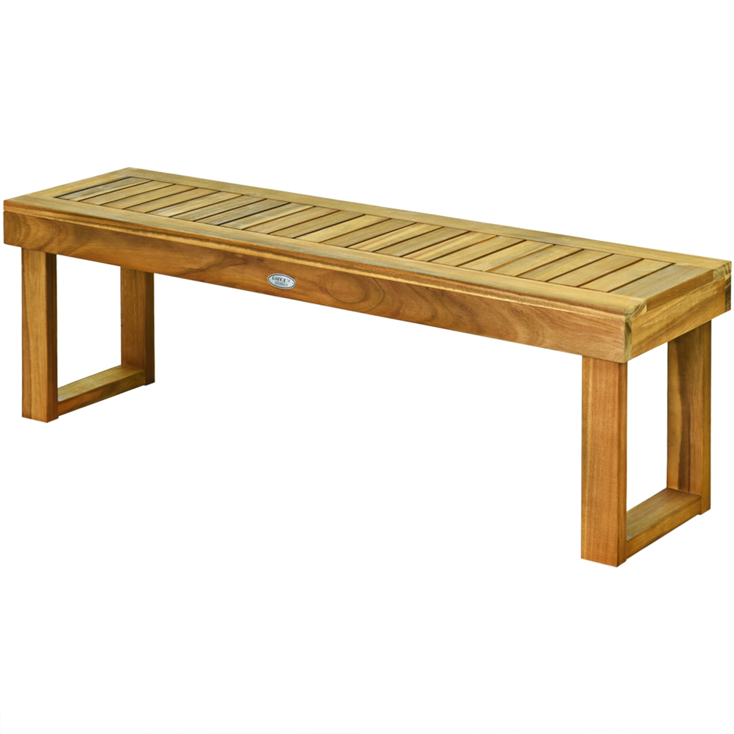 Topbuy Acacia Wood Outdoor Backless Bench Rustic Patio Dining Bench with Slatted Seat