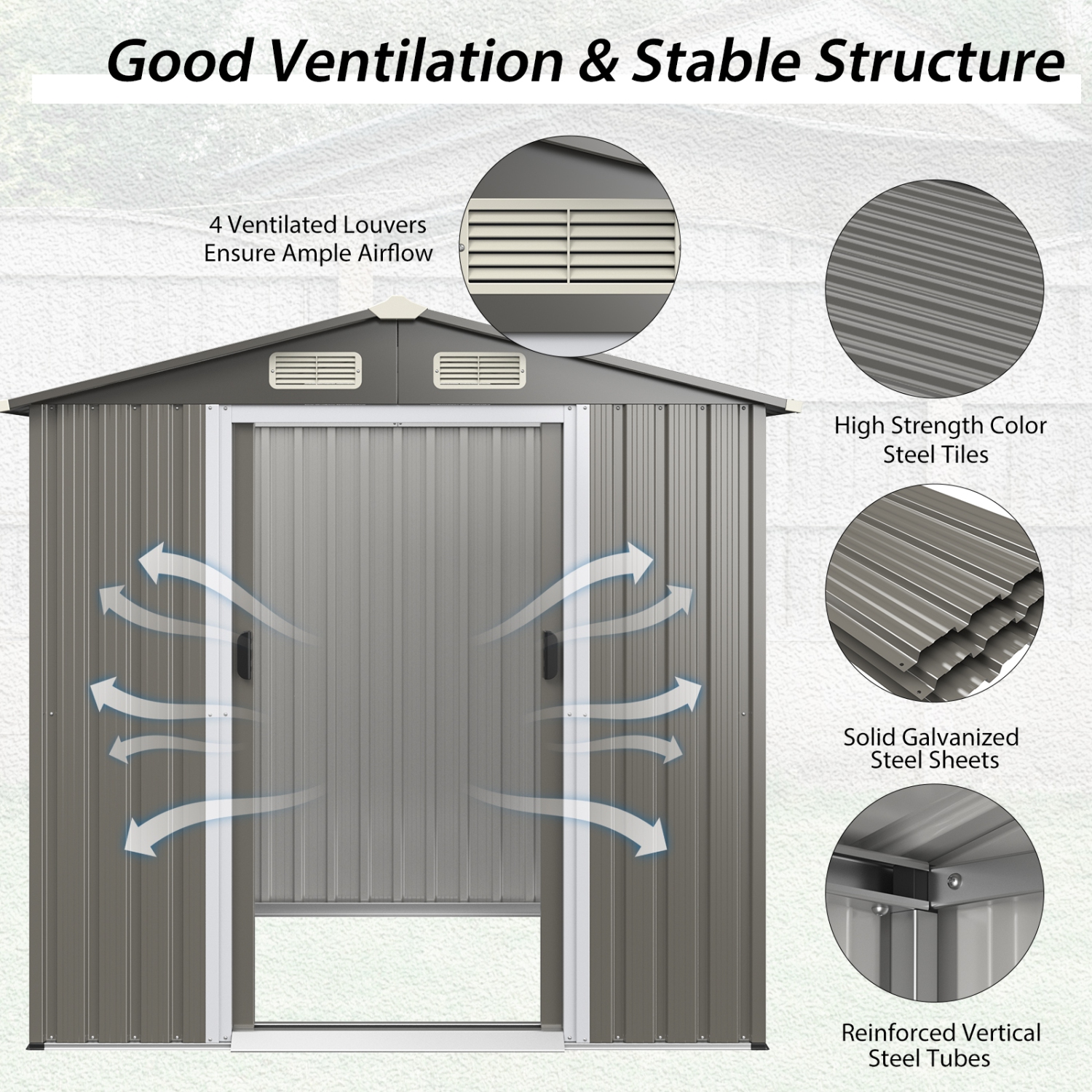Topbuy 6' x 4' Outdoor Storage Shed Weather Resistant Galvanized Steel Shed with Tilted Roof Lockable Sliding Doors & 4 Air Vents
