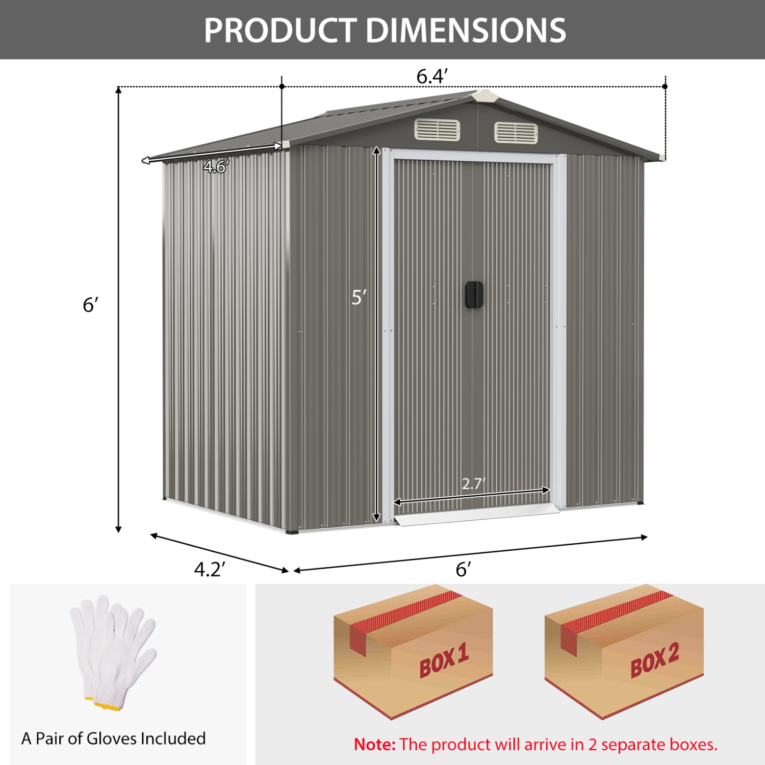 Topbuy 6' x 4' Outdoor Storage Shed Weather Resistant Galvanized Steel Shed with Tilted Roof Lockable Sliding Doors & 4 Air Vents