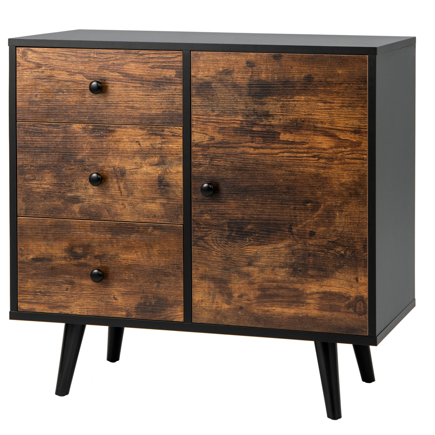 Armoire de rangement Topbuy à 3 tiroirs et armoire de porte en bois industriel avec tablette réglable