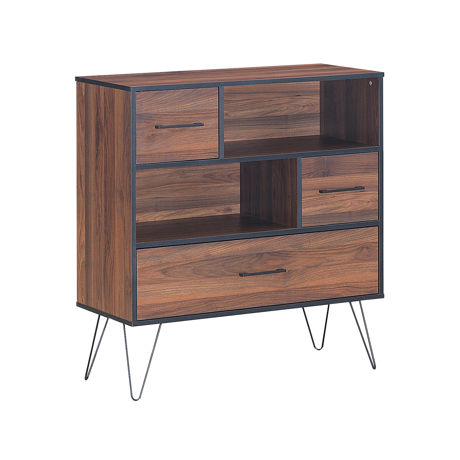 Topbuy – Armoire de rangement multi-usage avec pied en métal et tiroir, noyer