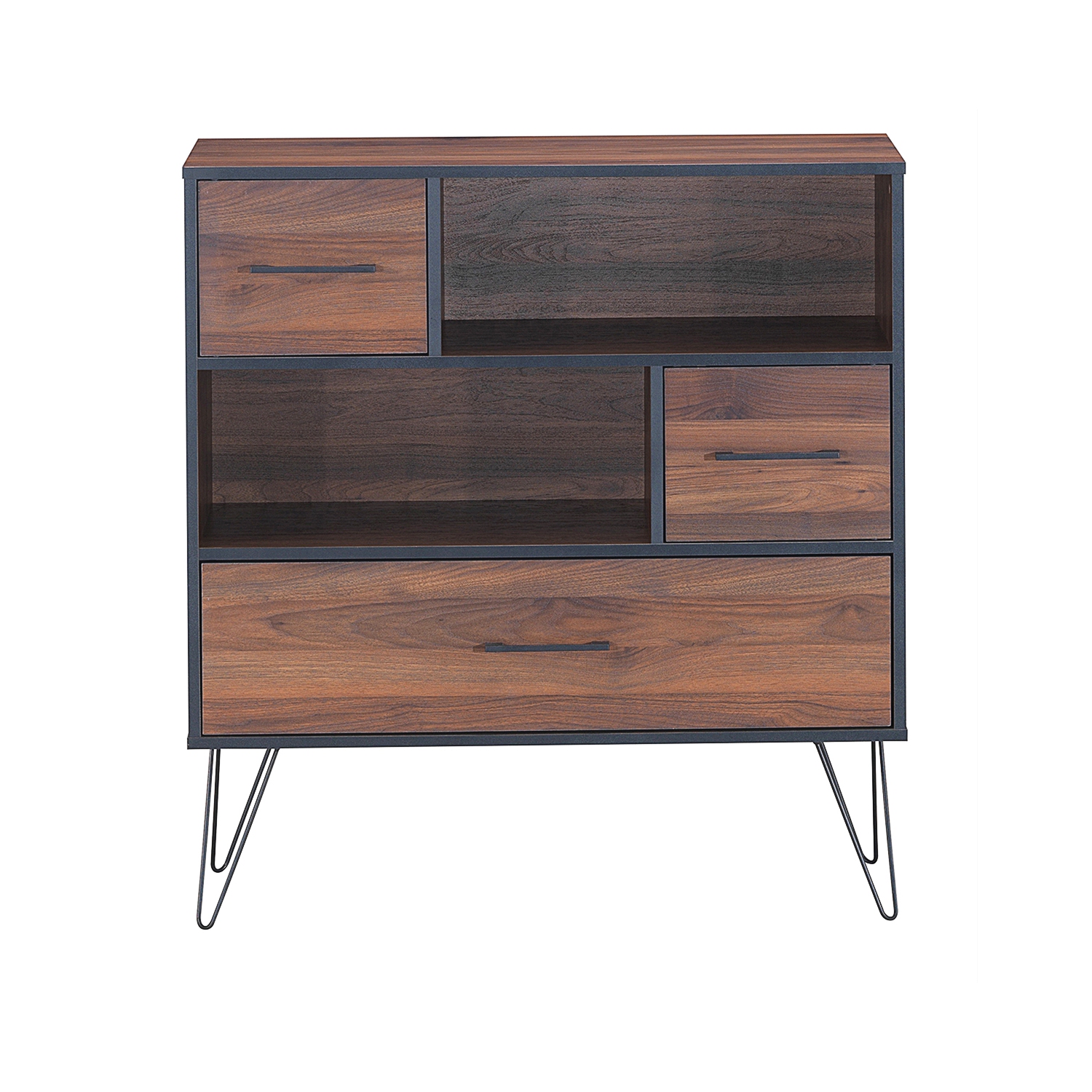 Topbuy – Armoire de rangement multi-usage avec pied en métal et tiroir, noyer