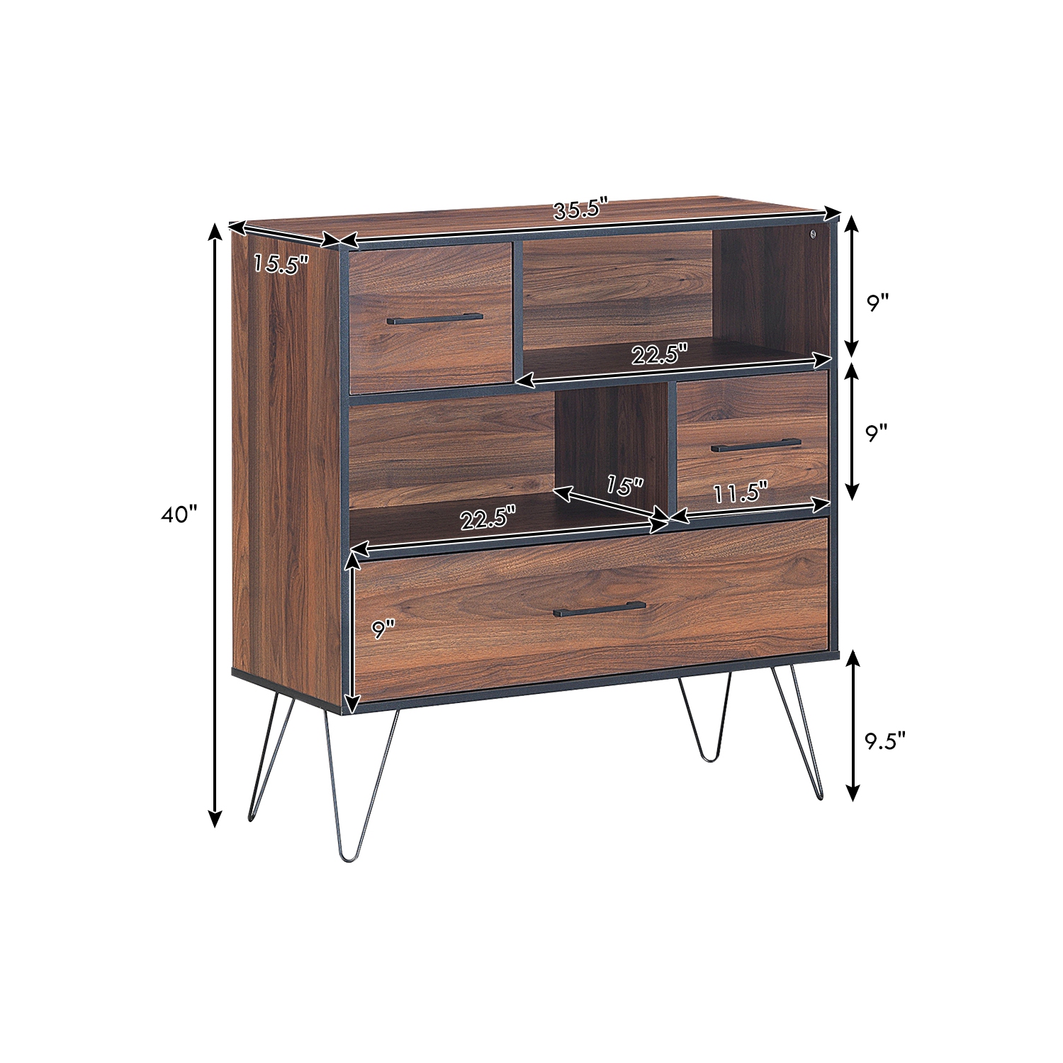 Topbuy – Armoire de rangement multi-usage avec pied en métal et tiroir, noyer