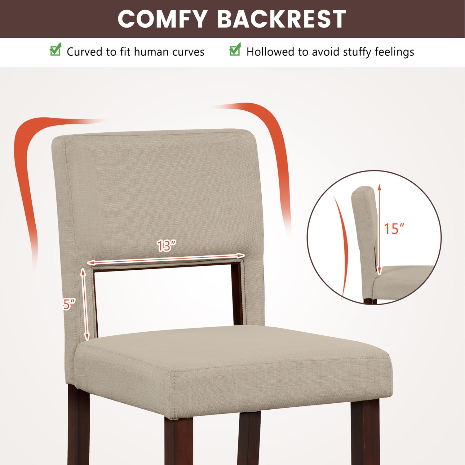 Gymax 4-Piece Linen Fabric/PVC Leather Counter Height Bar Stool Set w/ Back & Rubber Wood Legs
