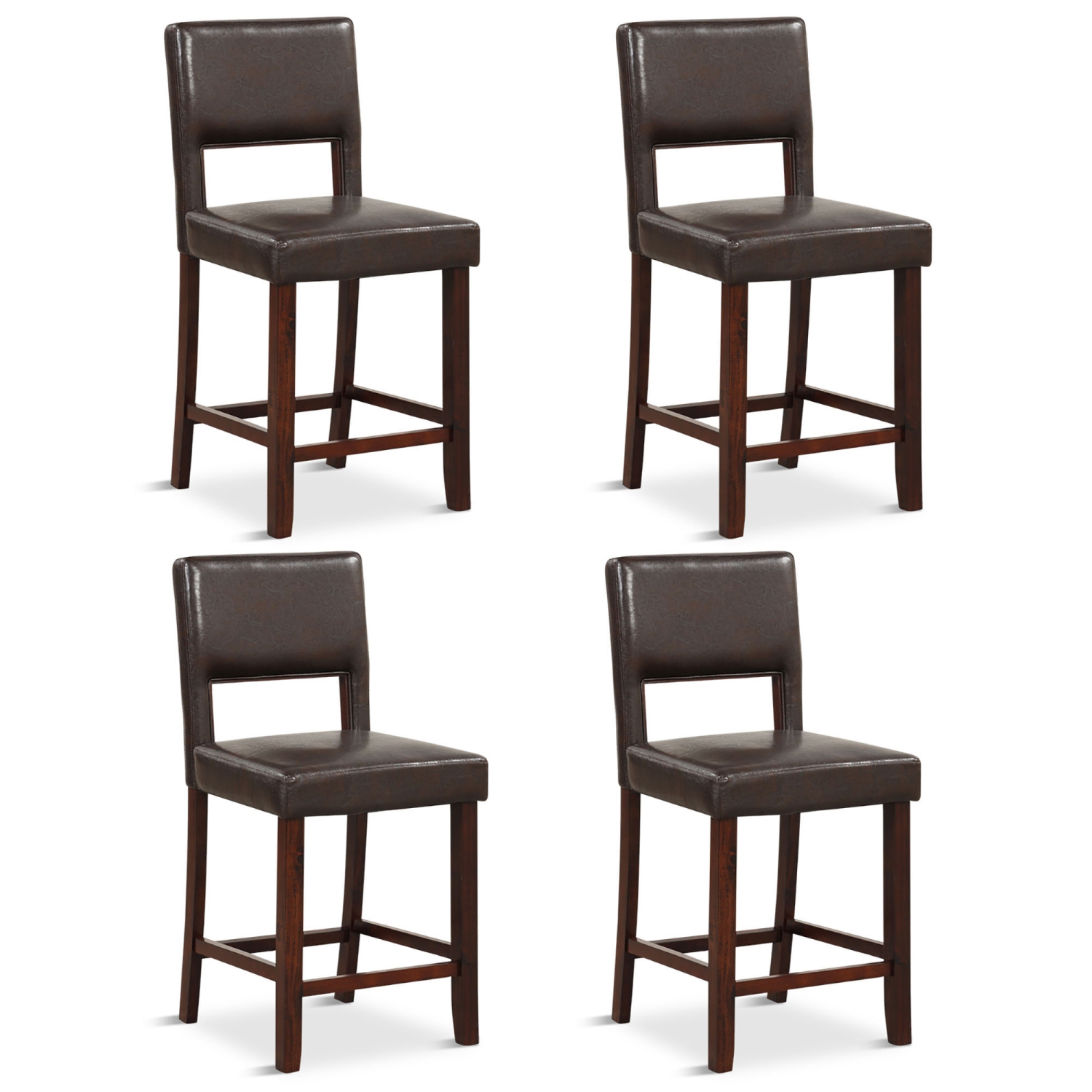 Gymax 4-Piece Linen Fabric/PVC Leather Counter Height Bar Stool Set w/ Back & Rubber Wood Legs