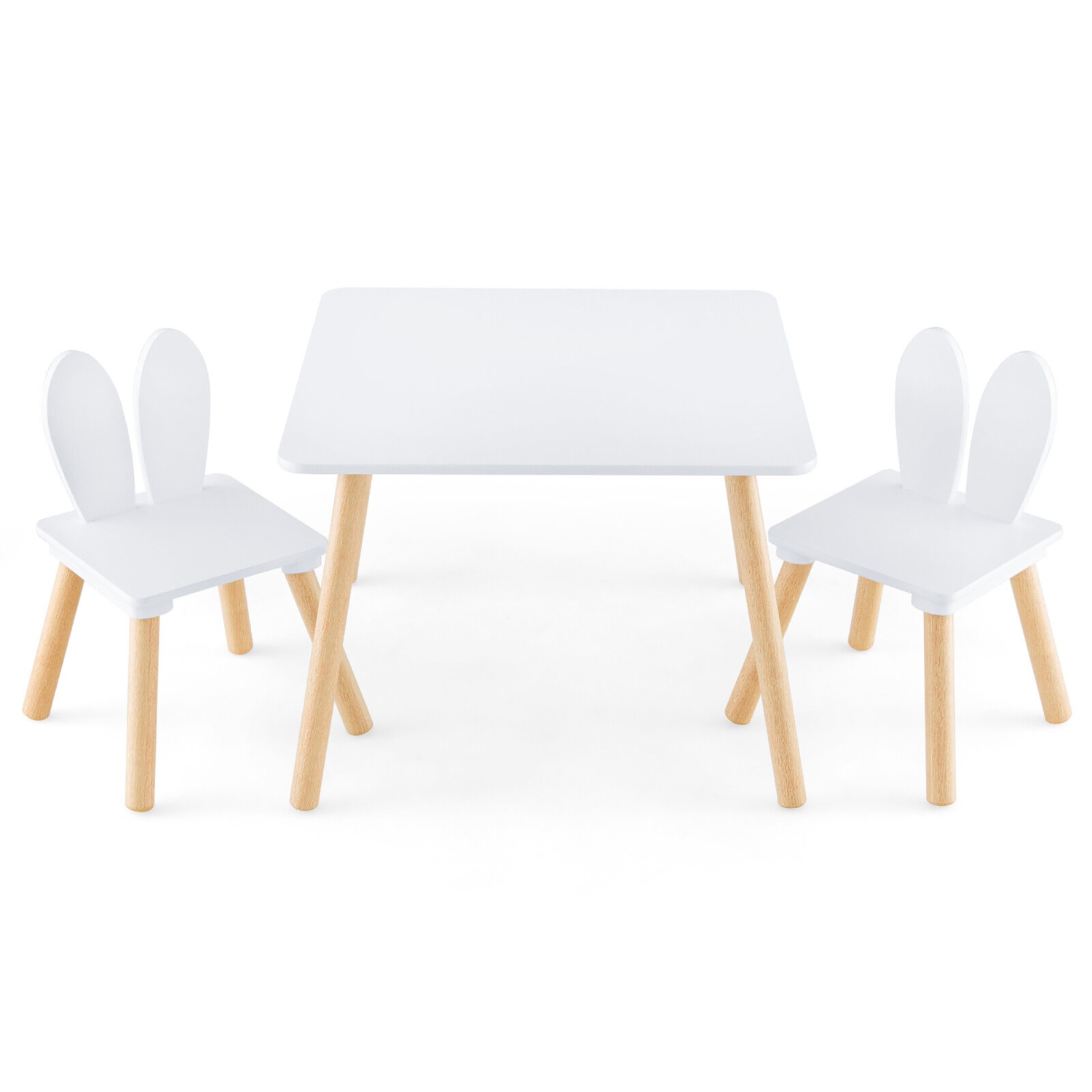 Gymax 3 Pieces Kids Table & Chairs Set Children Wooden Furniture Set w/Solid Wood Legs