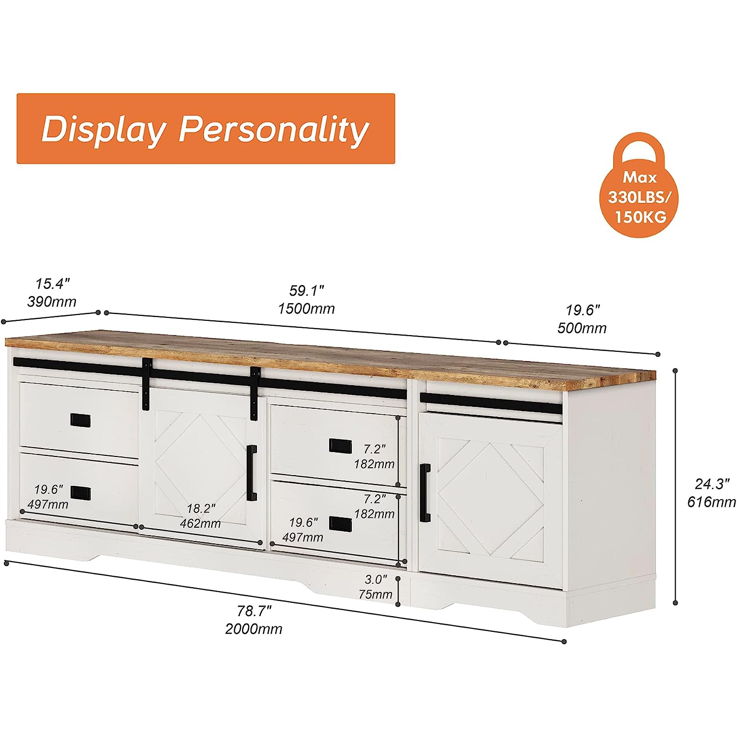 WAMPAT Modern Farmhouse TV Stand for up to 85" TVs Wood Entertainment Center with Drawers and Adjustable Shelf for Living Room, Cream White