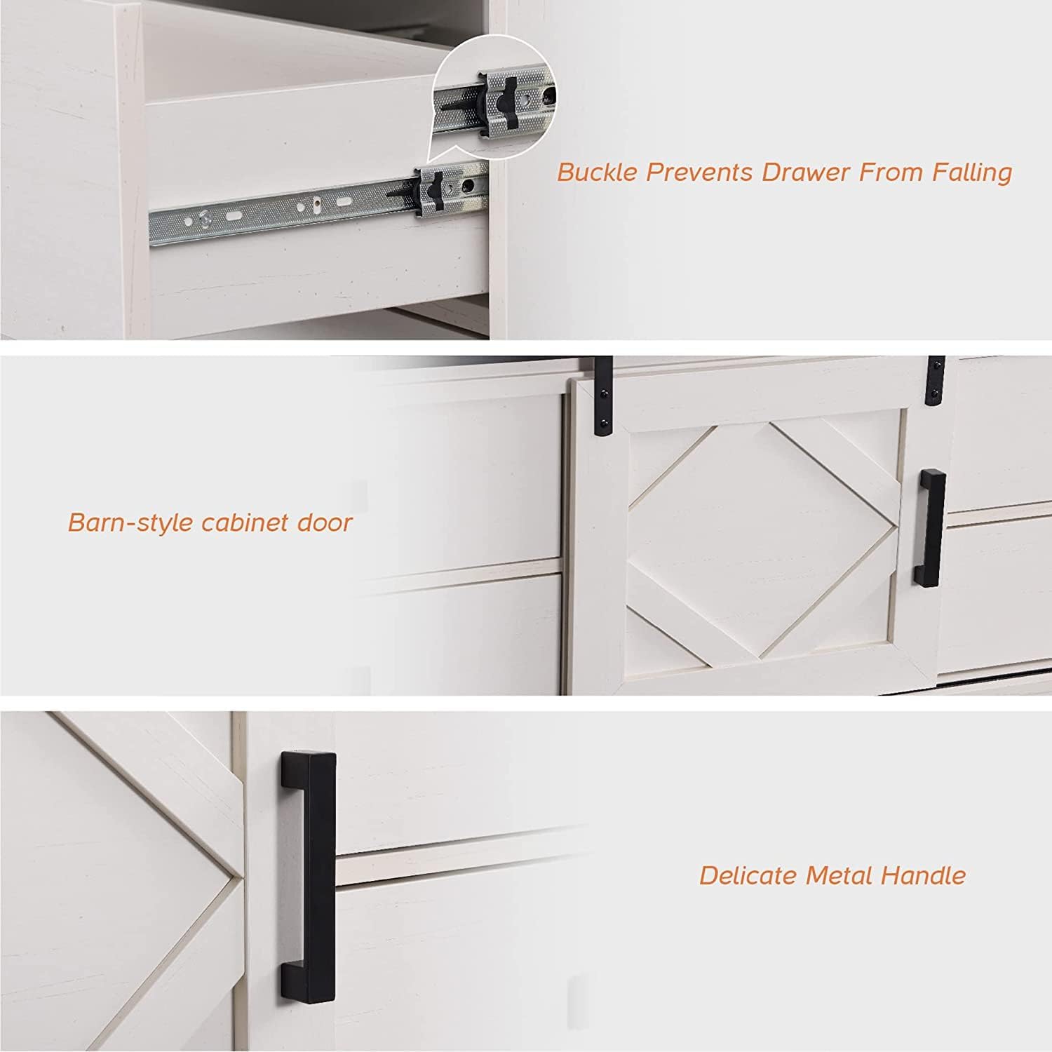 WAMPAT Modern Farmhouse TV Stand for up to 85" TVs Wood Entertainment Center with Drawers and Adjustable Shelf for Living Room, Cream White