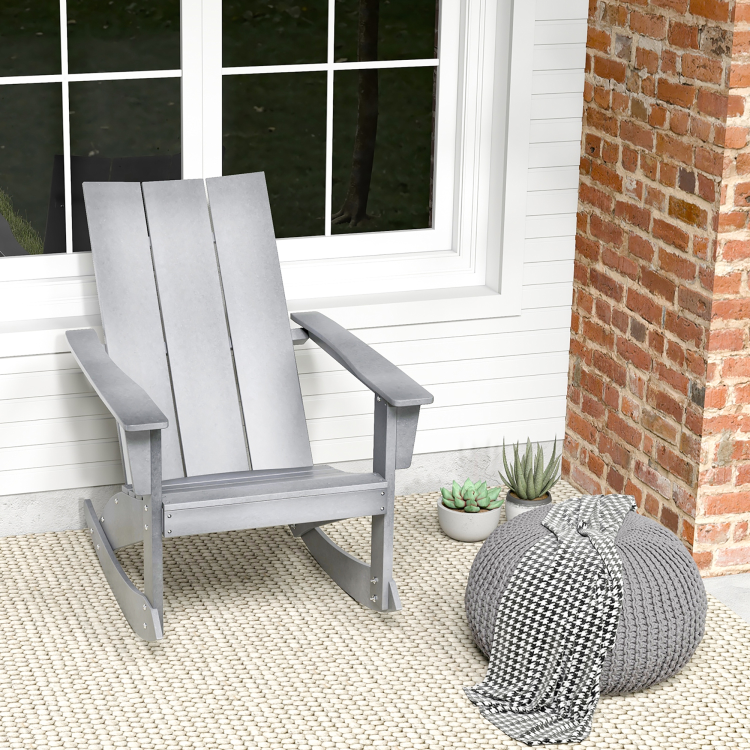 Chaise berçante Adirondack de patio de Costway en PEHD toutes saisons avec siège berçant 330lbs gris pour l'extérieur