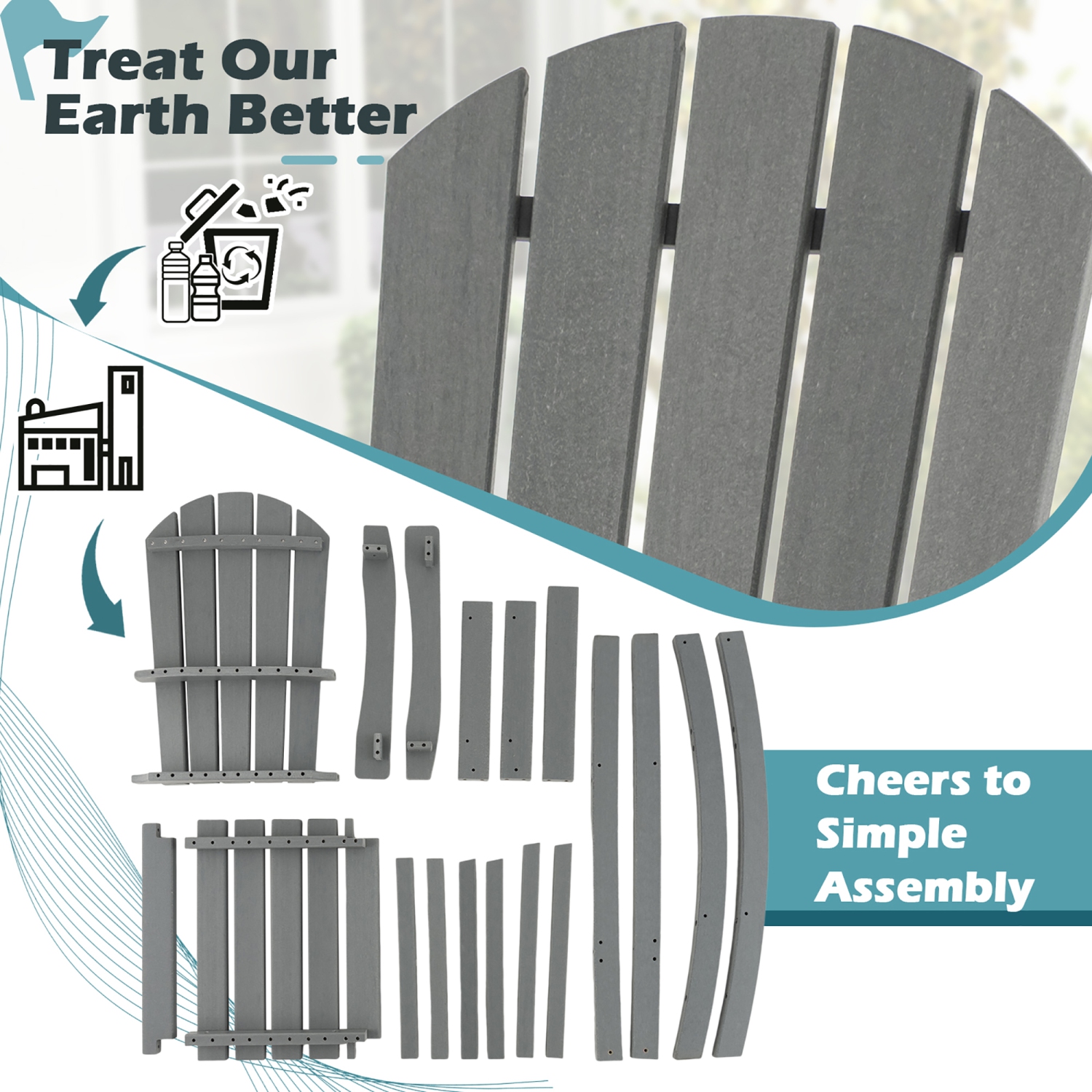 Costway Outdoor HDPE Bar Height Stool Patio Tall Chair Armrest Footrest All Weather Grey