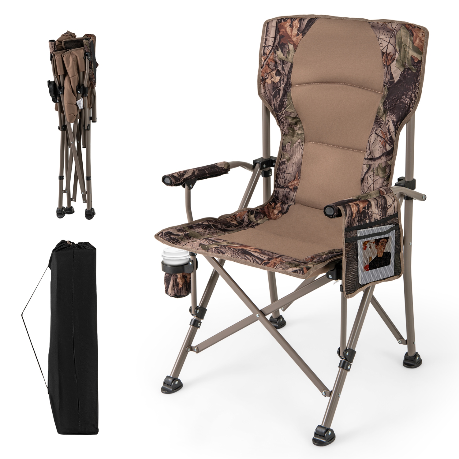 Gymax Folding Camping Chair Portable Lawn Chair w/Cup Holder