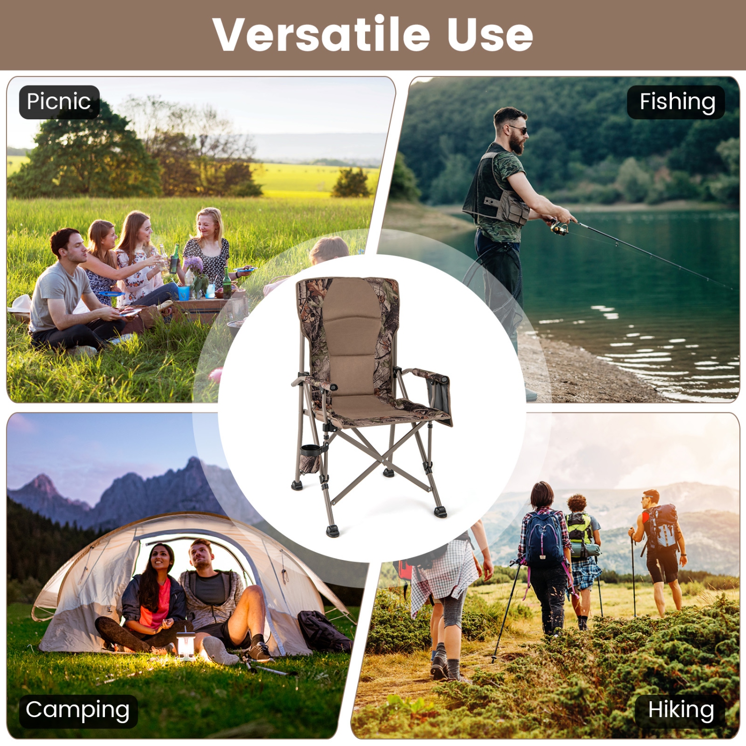 Gymax Folding Camping Chair Portable Lawn Chair w/Cup Holder