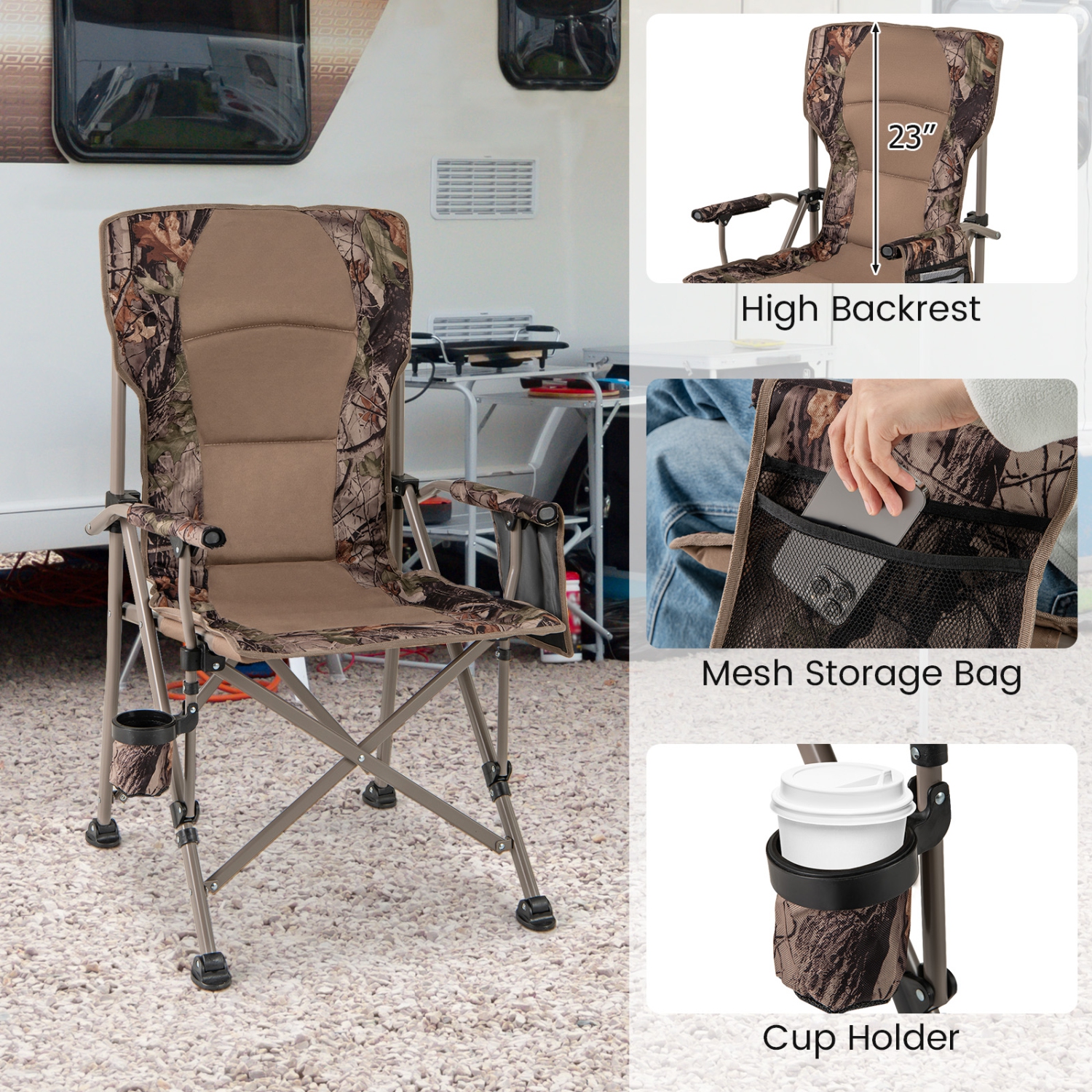 Gymax Folding Camping Chair Portable Lawn Chair w/Cup Holder