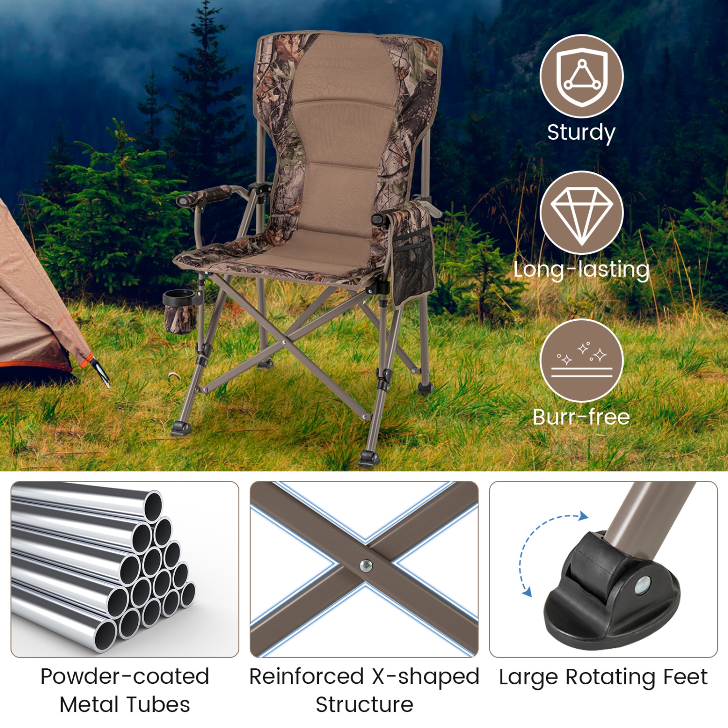 Gymax Folding Camping Chair Portable Lawn Chair w/Cup Holder