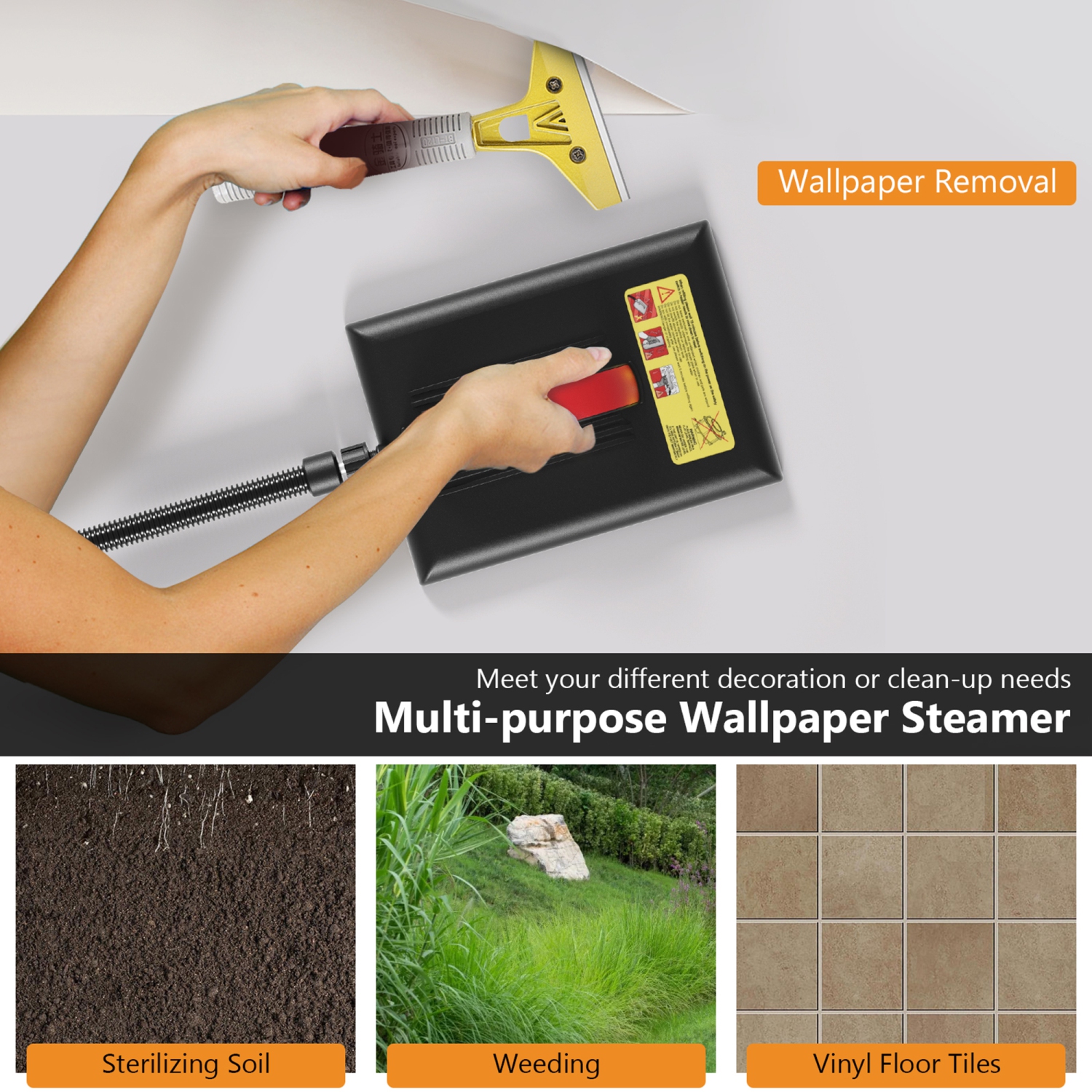 Gymax 1500W Wallpaper Steamer Chemical-free Wallpaper Removal w/ 1 Gallon Reservoir