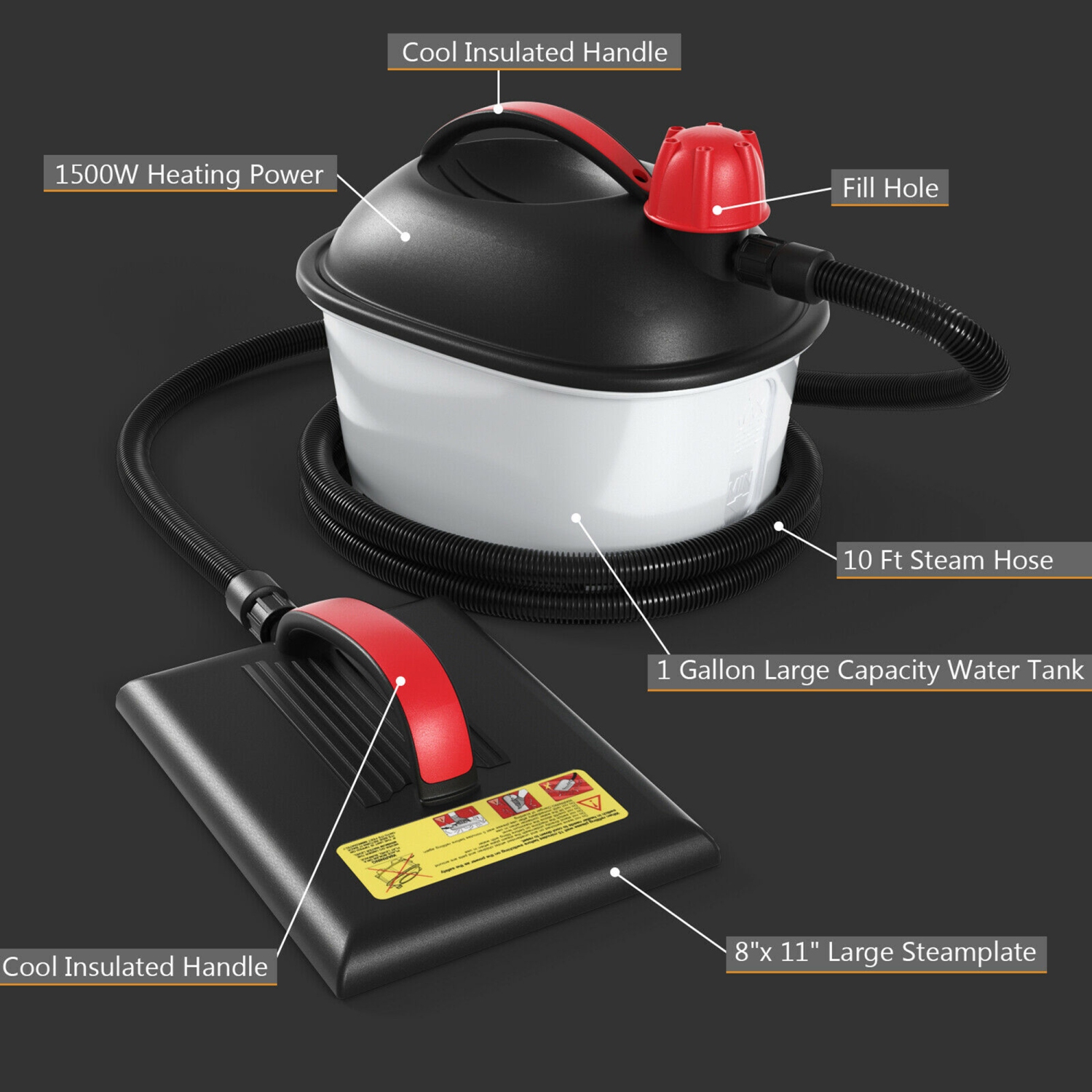 Gymax 1500W Wallpaper Steamer Chemical-free Wallpaper Removal w/ 1 Gallon Reservoir