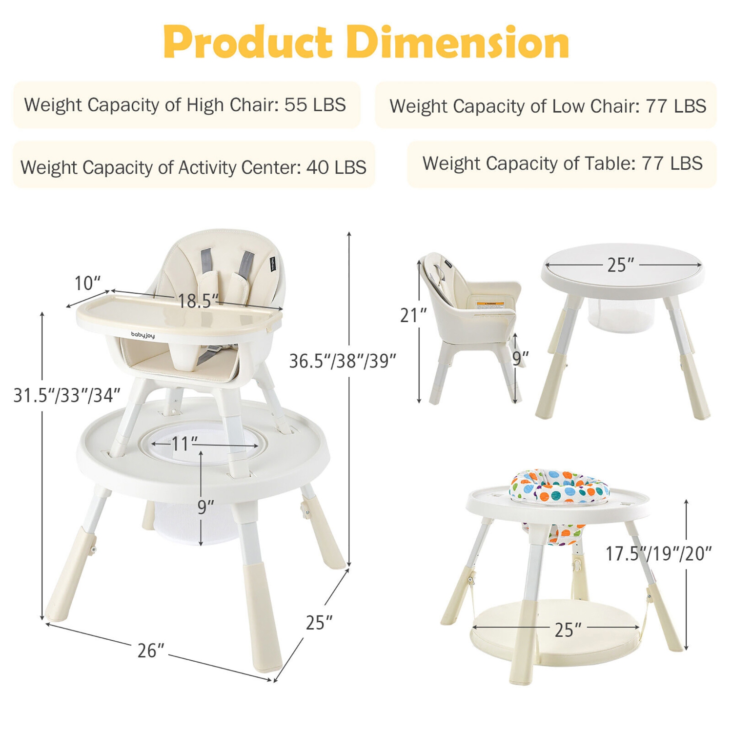 Gymax 6 in 1 Baby High Chair Infant Activity Center w/ Height Adjustment