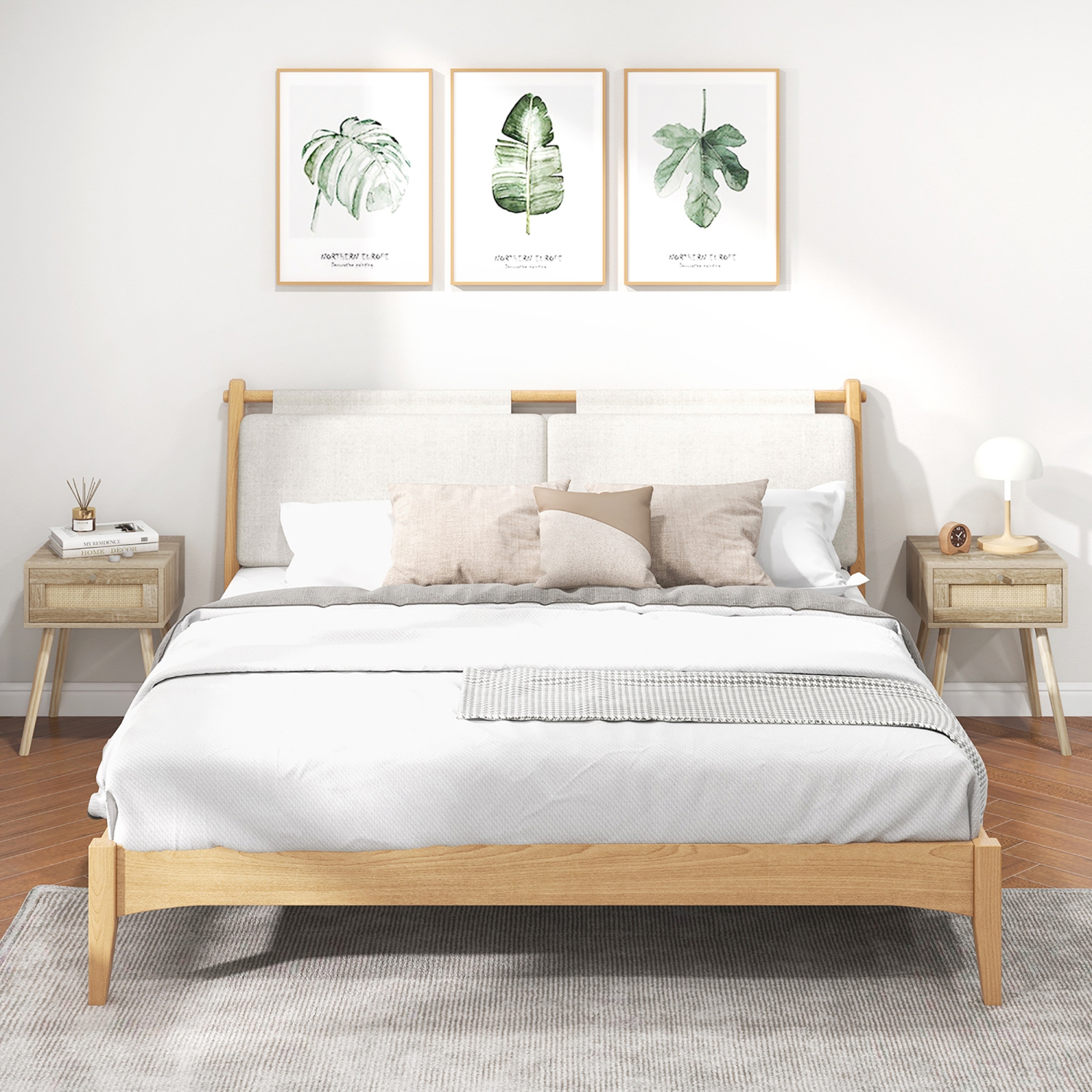 Gymax Nightstand Bedside End Sofa Table with Rattan Drawer for Bedroom & Living Room