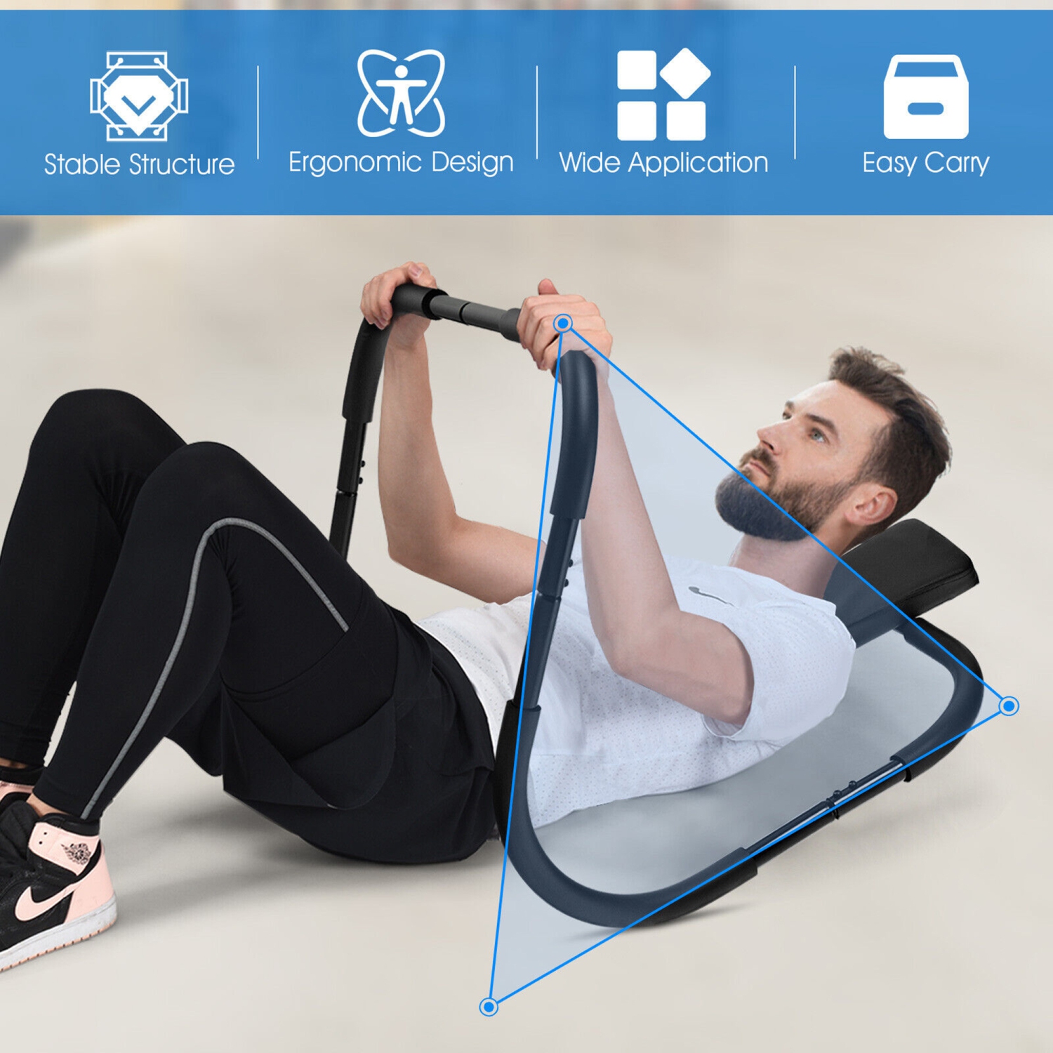 Gymax Portable AB Trainer Fitness Crunch Workout Exerciser w/Headrest Home Office Gym