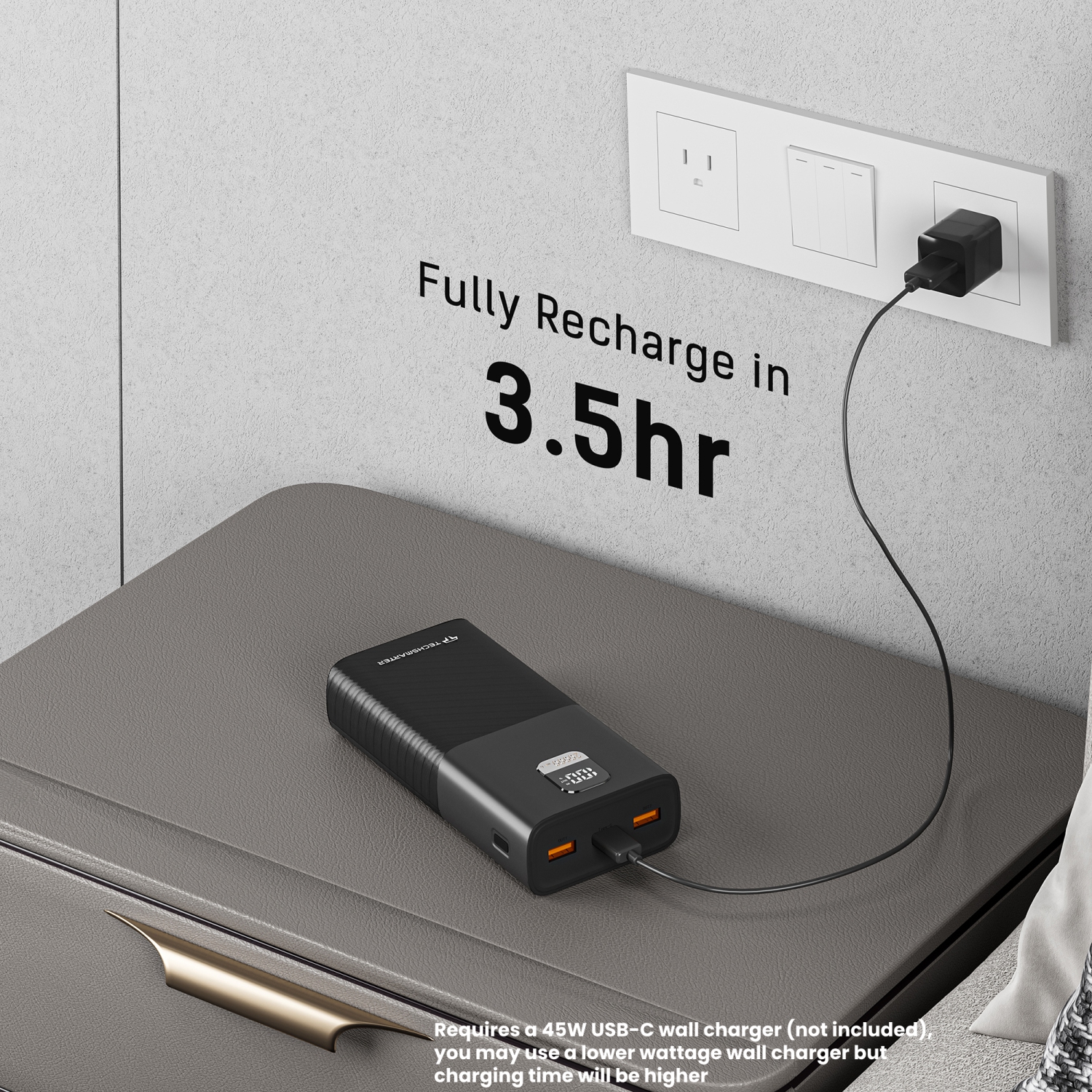 TECHSMARTER 20000mah 45W USB-C Laptop Power Bank with Samsung Super Fast Charging, Portable Charger Compatible with iPhone, Samsung, iPad, MacBook,