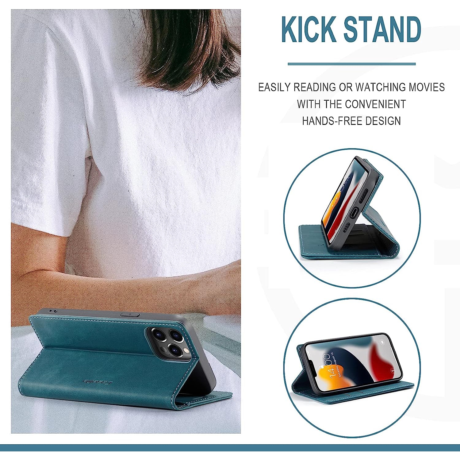 CaseMe for iPhone 14 PLUS Wallet Case Soft PU Leather Flip Case Magnetic Stand Flip Protective Cover Leather Case with ID & Credit Card Slots Holder